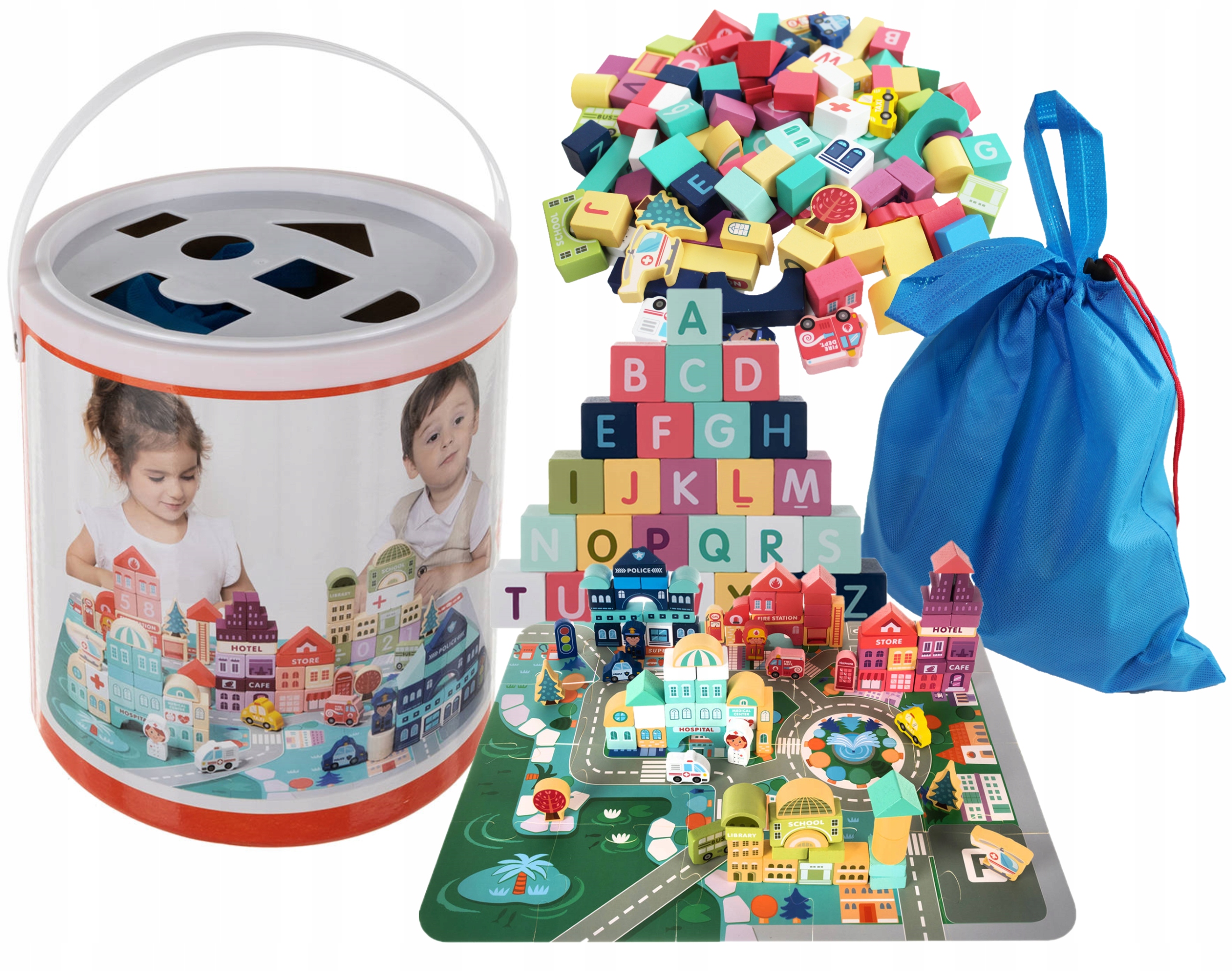 

Drewniane klocki 100el Miasto Auta +Puzzle Kruzzel