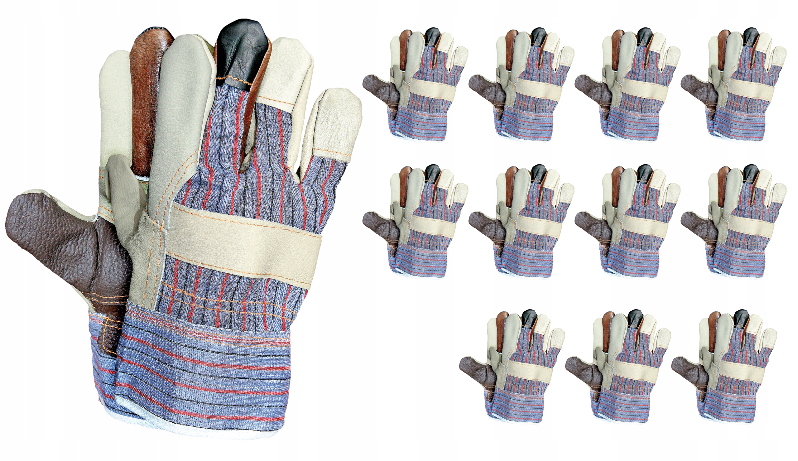 Pracovní Rukavice Kožené Vyztužené 10-XL 12 Párů