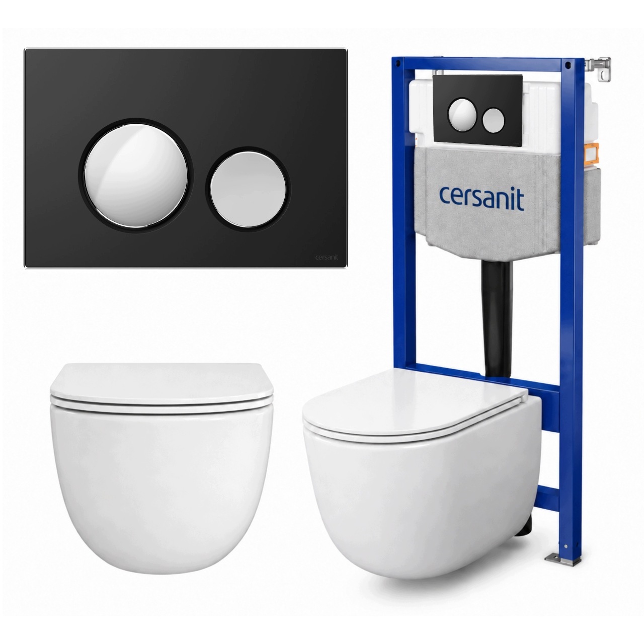Cersanit Sada 4v1 Rám Aqua 50 Wc mísa Remo tlačítko černá/chrom