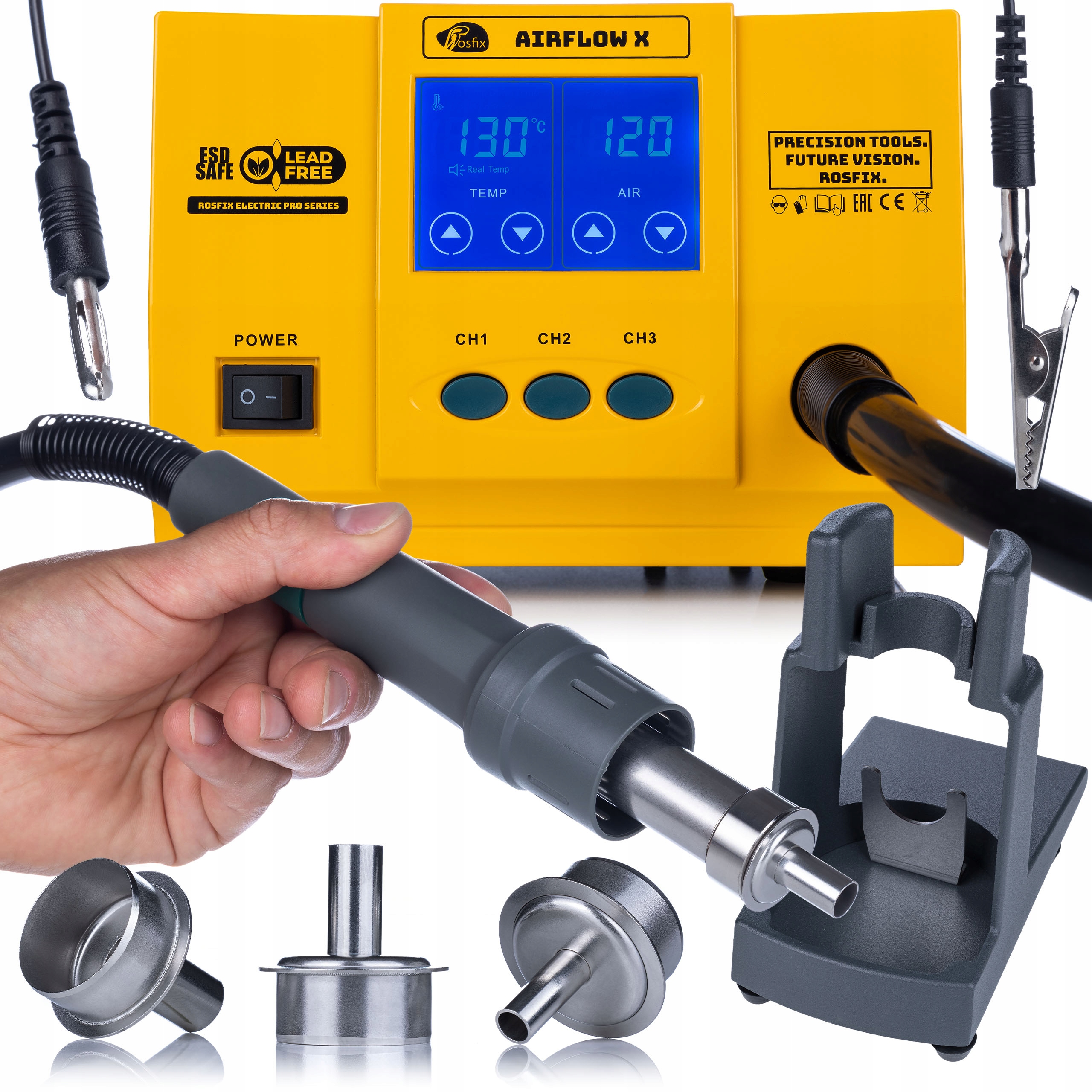 Stanice Hot Airflow X Rosfix 1300W 861DW LCD Dotyk 3 Kanály Turbína Výkon