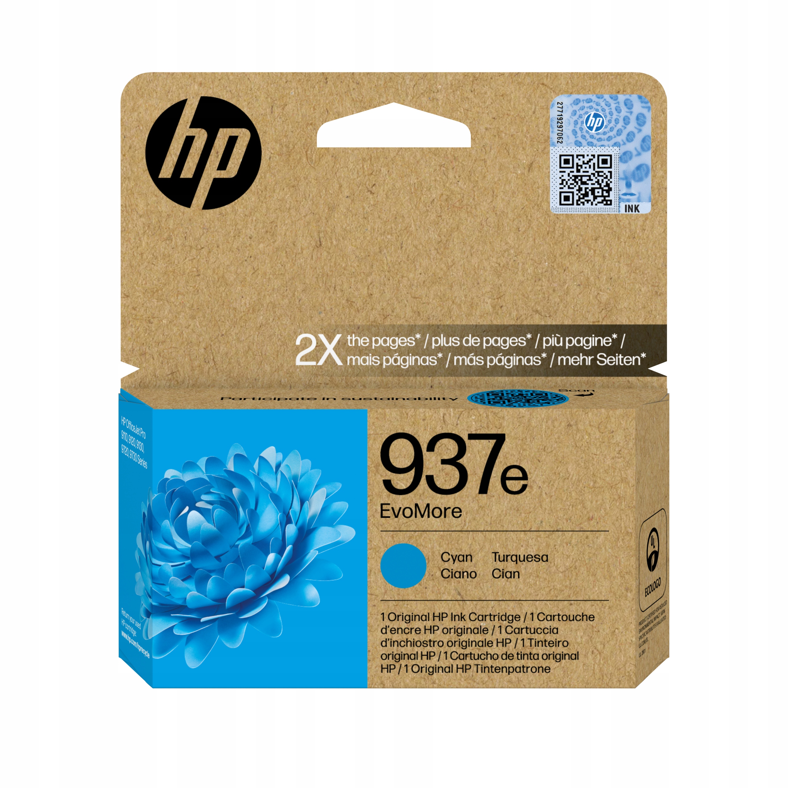 Tusz org. Hp 937e Cyan XL 4S6W6NE do Hp 9110 9120 9130 9720 9730