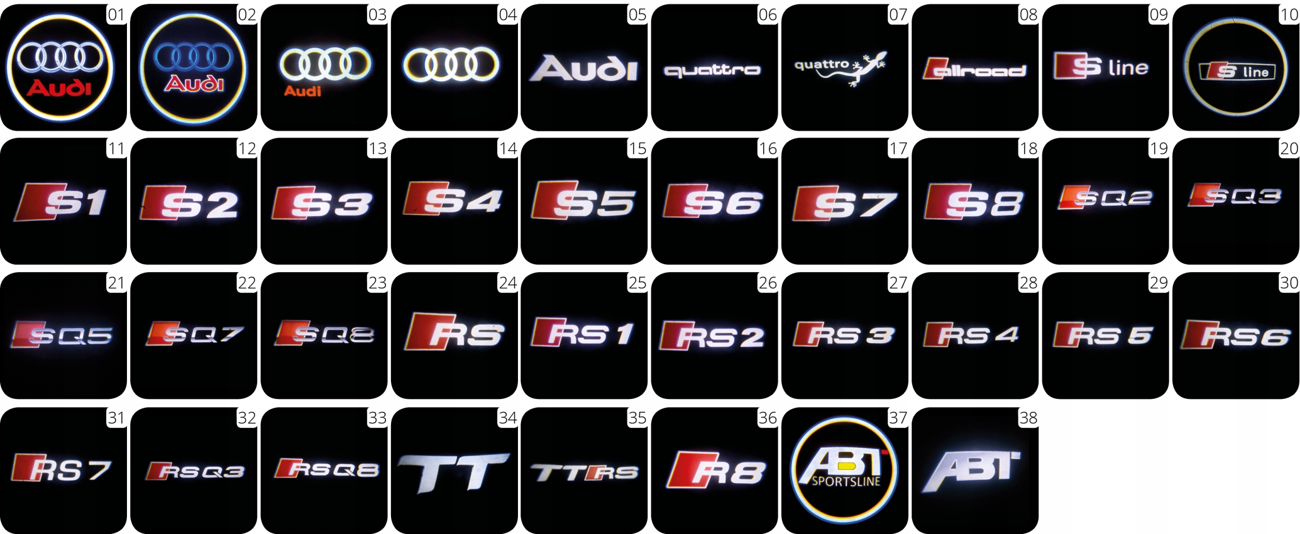 AUDI QUATTRO QUATRO LED LOGO PROJEKTOR A3 A4 A5 A6 EAN (GTIN) 5904703620655