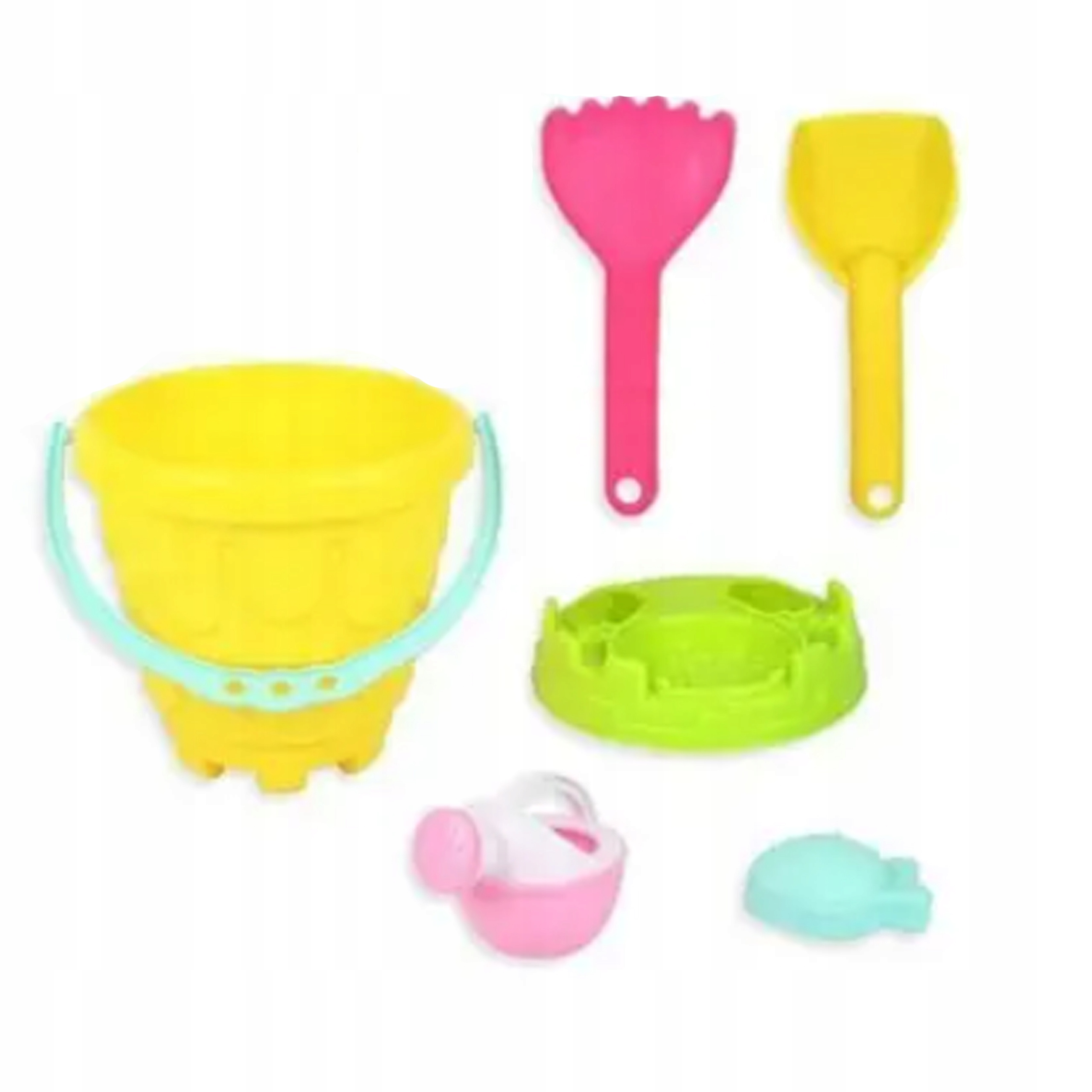 ZESTAW DO PIASKOWNICY PIASKU DLA DZIECI ŁOPATA GRABKI FOREMKI SITO WIADERKO