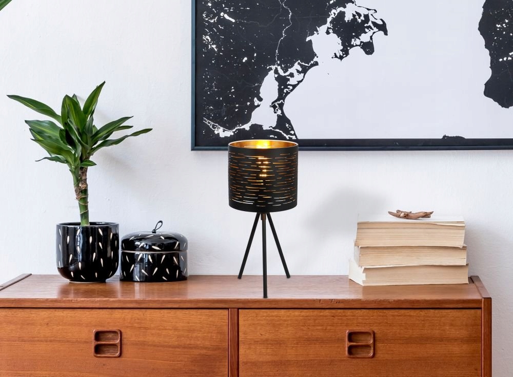 Czarna ażurowa lampa stołowa TUNNO trójnóg Stan opakowania oryginalne