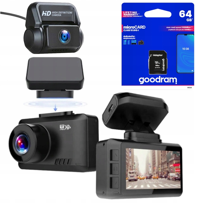 

T8DUAL Wideorejestrator 4K Sony IMX335 Wifi Gps 64