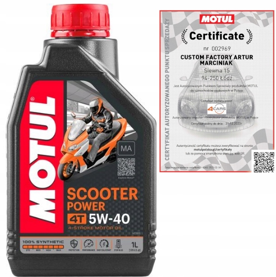 

Motul Scooter Power 5W40 Ma 4T Olej Skuterów 1L
