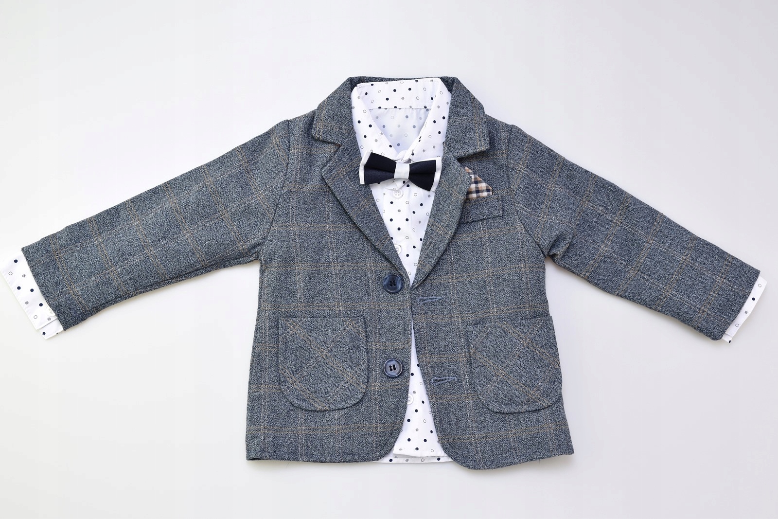 GARNITUR CHŁOPIĘCY 4 CZĘŚCI GRANATOWY W KRATĘ GARNITURY WESELE dziecka R 5Y Marka Inna marka