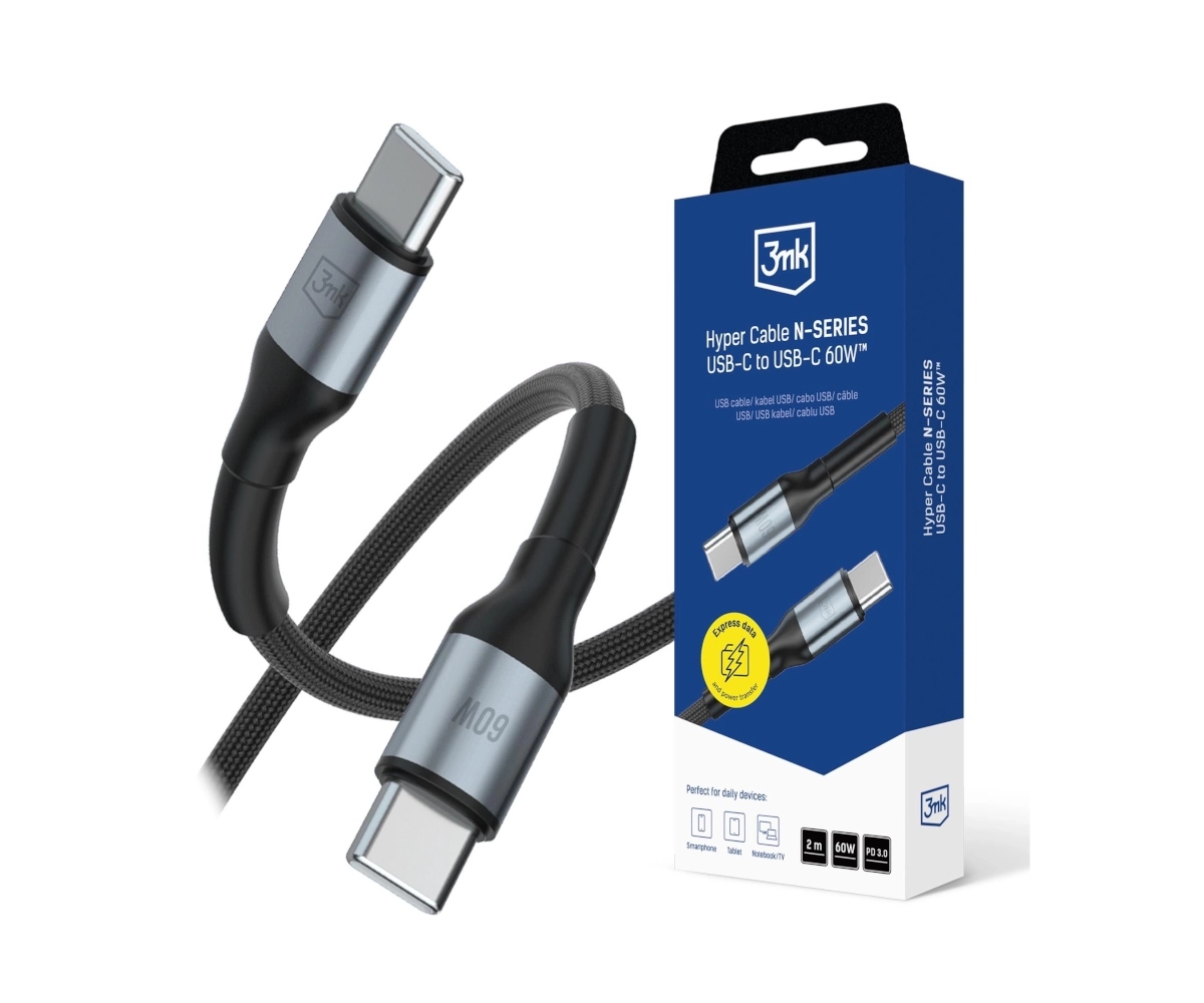 Kabel 3mk Hyper Cable N- Series Usb- C Usb- C 2m 20V/ 5A 100W czarny 3mk