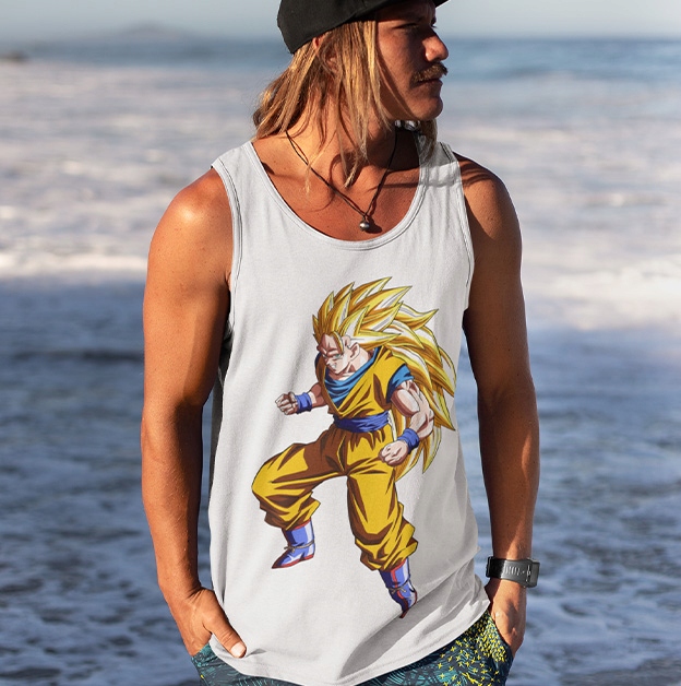 TANK TOP DRAGONBALL GOKU SSJ 3 Dekolt okrągły