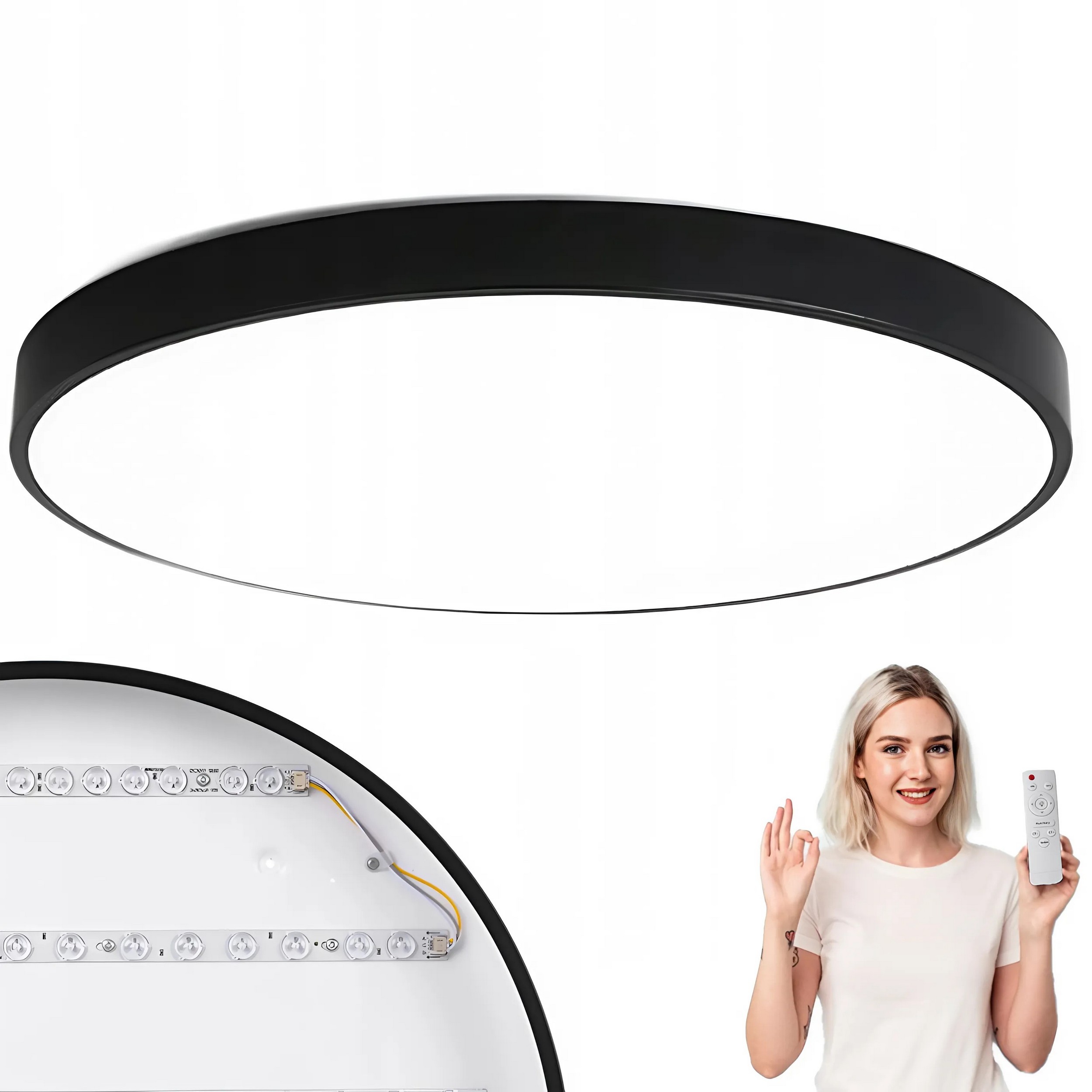 Lampa Sufitowa Led Czarna Plafon Okrągły 60CM Mocna Pilot Panel