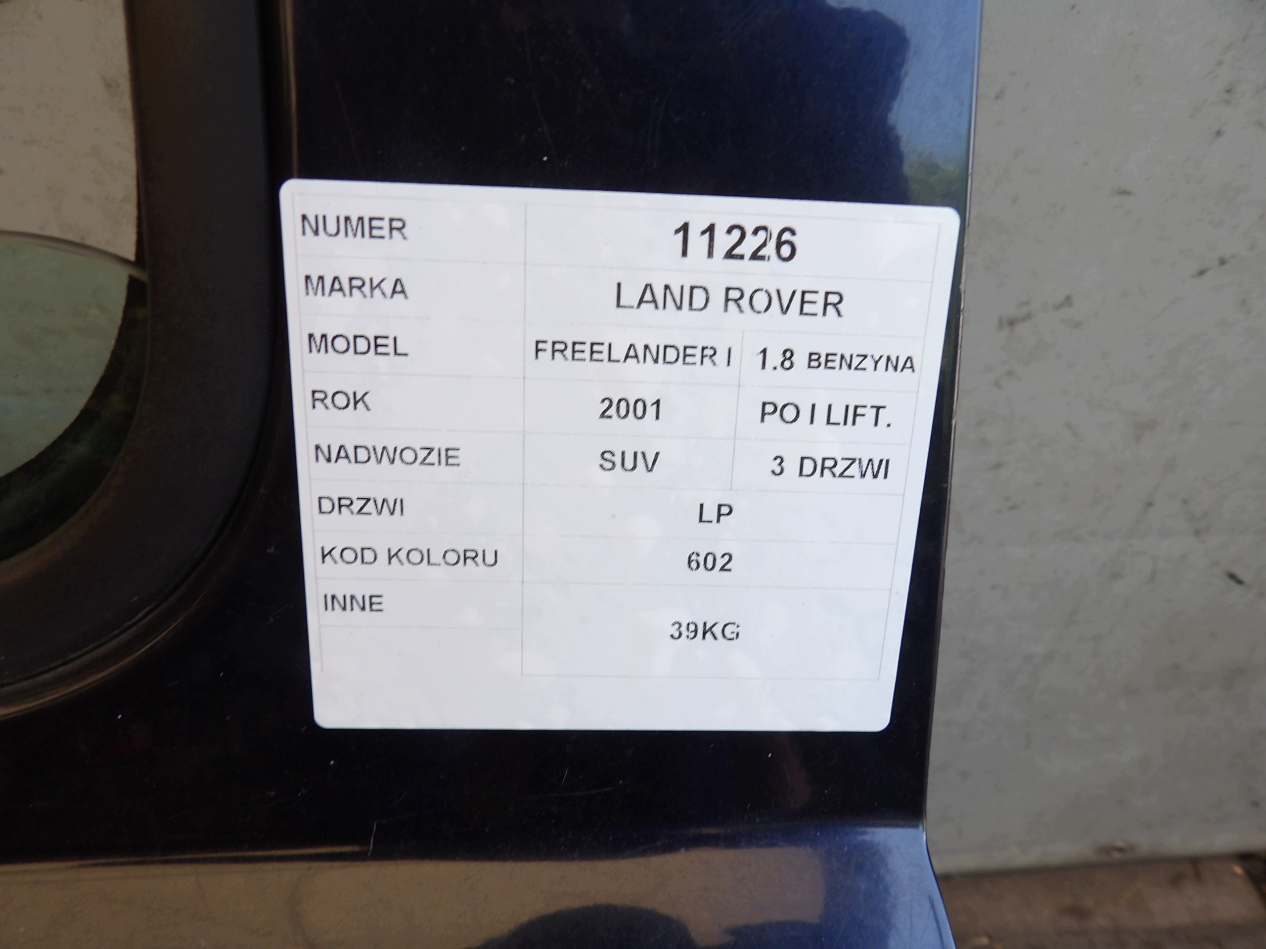 LAND ROVER FREELANDER and LIFT door left front colour 602