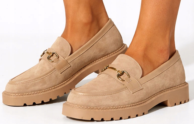 Mokasyny Beżowe Półbuty Zamszowe Damskie Wsuwane 38