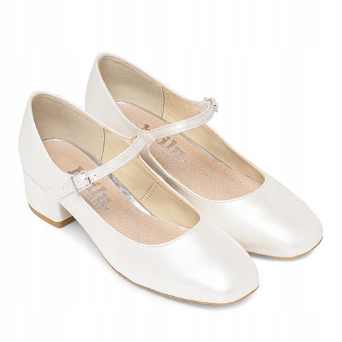 Brilu Polskie Ślubne Perłowe Czółenka Niski Obcas Amelia Ivory 39