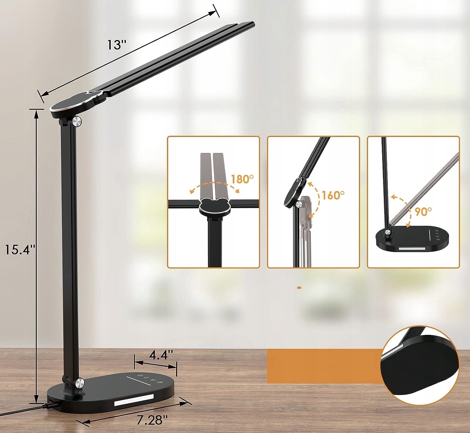 Lampa biurkowa LED podwójna MOCNA + ładowarka, nocne podświetlenie boczne Styl nowoczesny