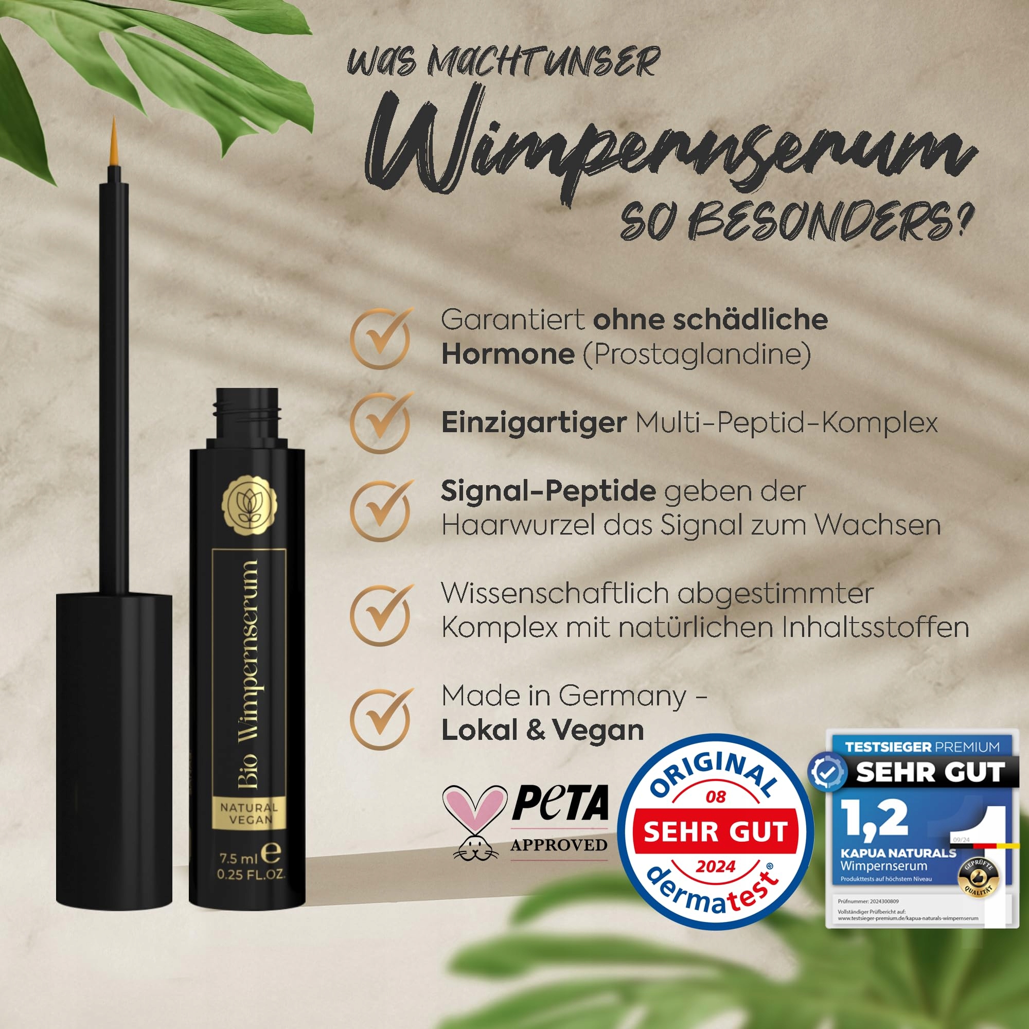 BIO Serum Do Rzęs Wzrost Bez Hormonów Peptydy Kofeina Biotyna 7,5ml — miniatura 3