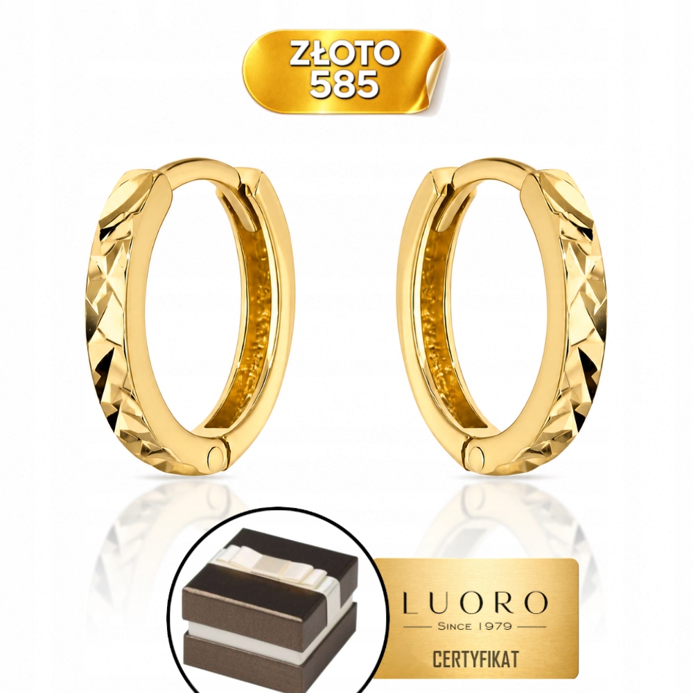 Náušnice Zlaté 585 14K Kroužky Diamantové Kreol Elegantní 1,6 CM