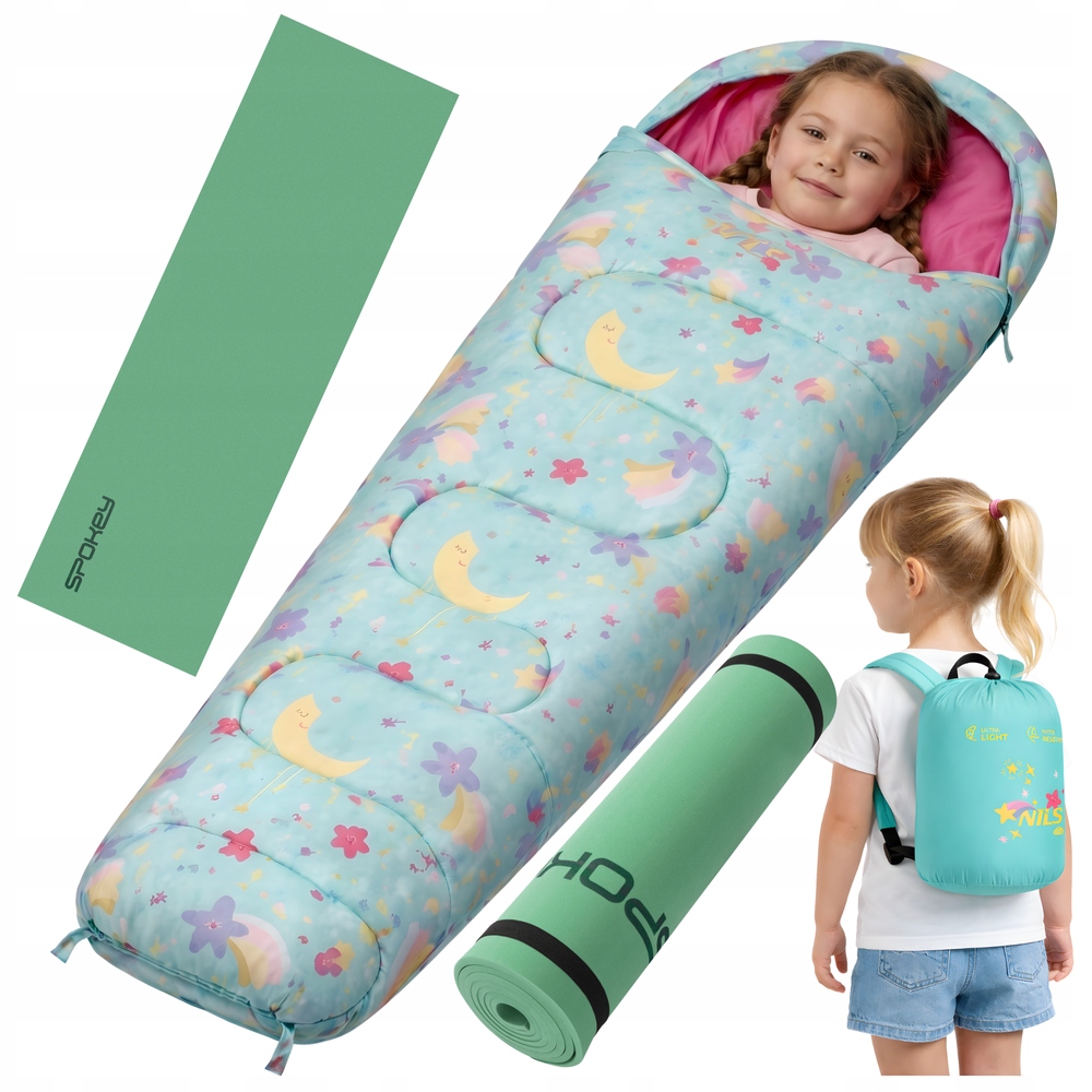 Śpiwór Dziecięcy Turystyczny Podróżny Mumia Z Plecakiem 170x60cm Karimata