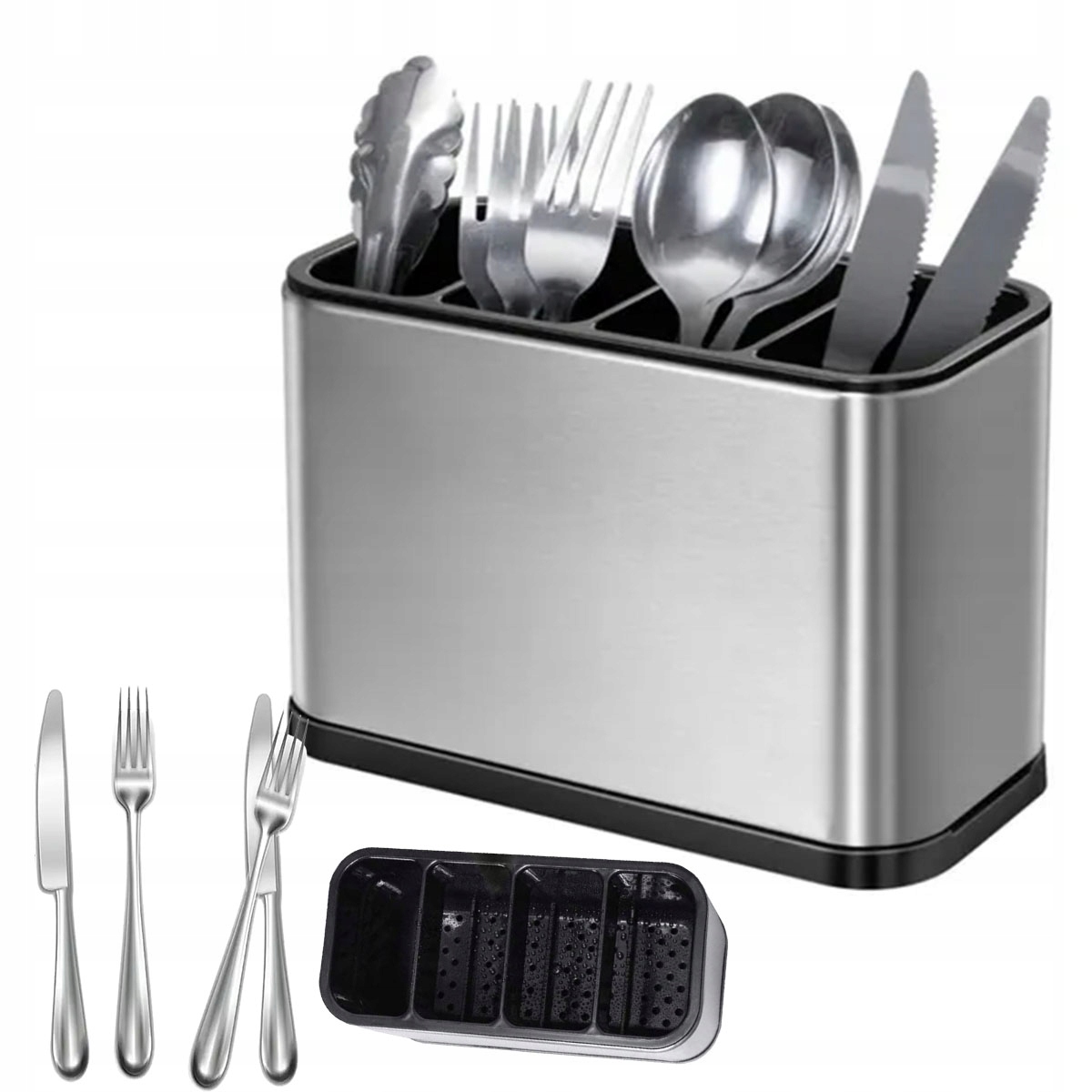 Odkapávač Na Příbory Nádobí Sušička Nádoba Organizér Stříbrný S Odtokem