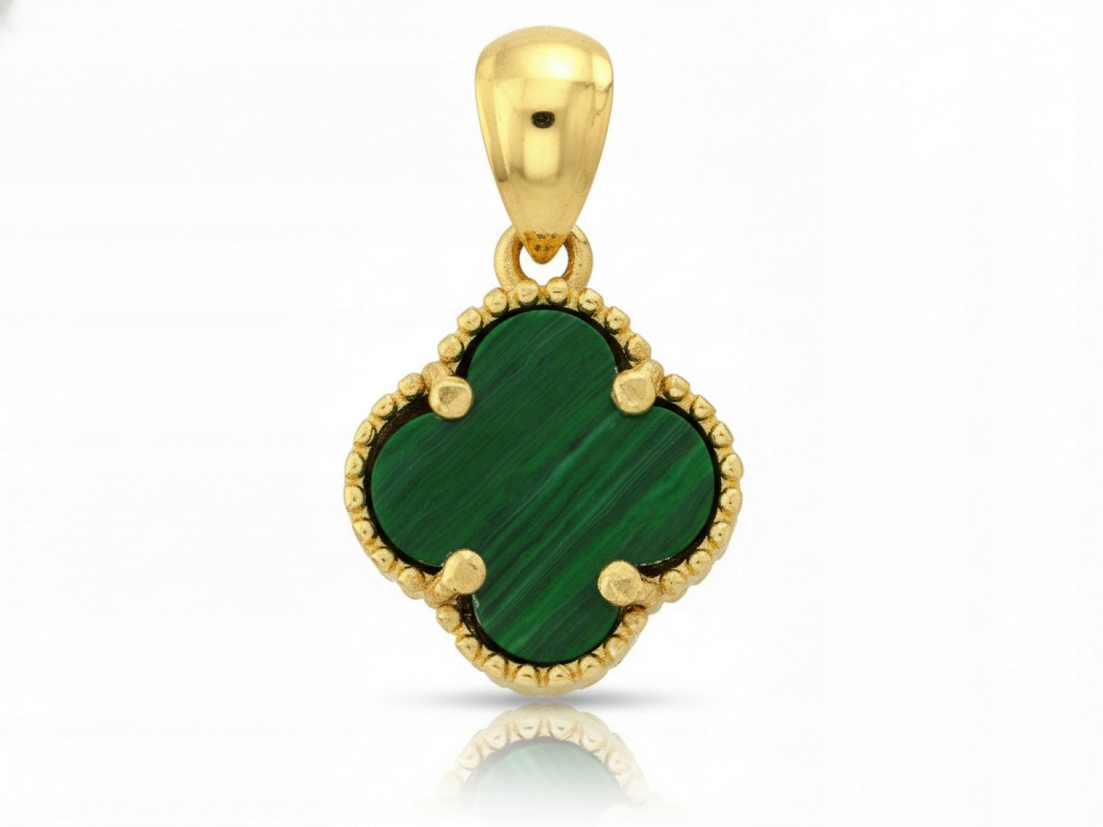 Dámský zlatý přívěsek 585 s květinou a syntetickým malachitem jako dárek