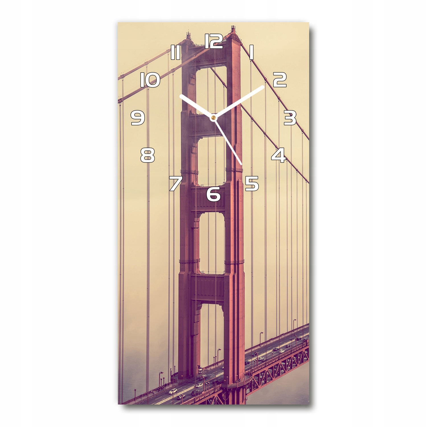Sklenený závesný hodinový stroj Most San Francisco 30x60 cm