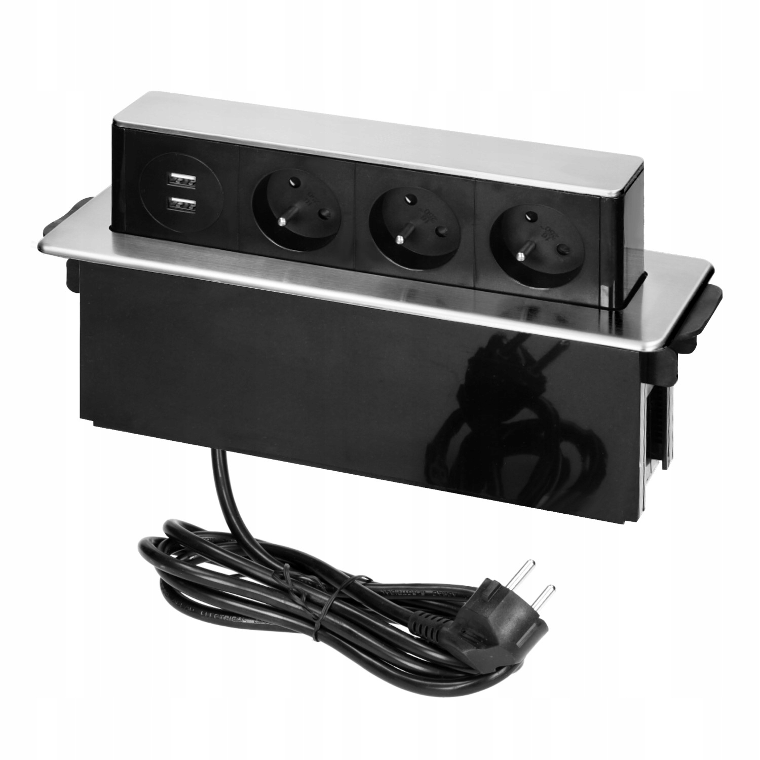 Výsuvná Nábytková Zásuvka Z Desky Orno OR-GM-9009/B-G 3 Zásuvky Typ E 2xUSB