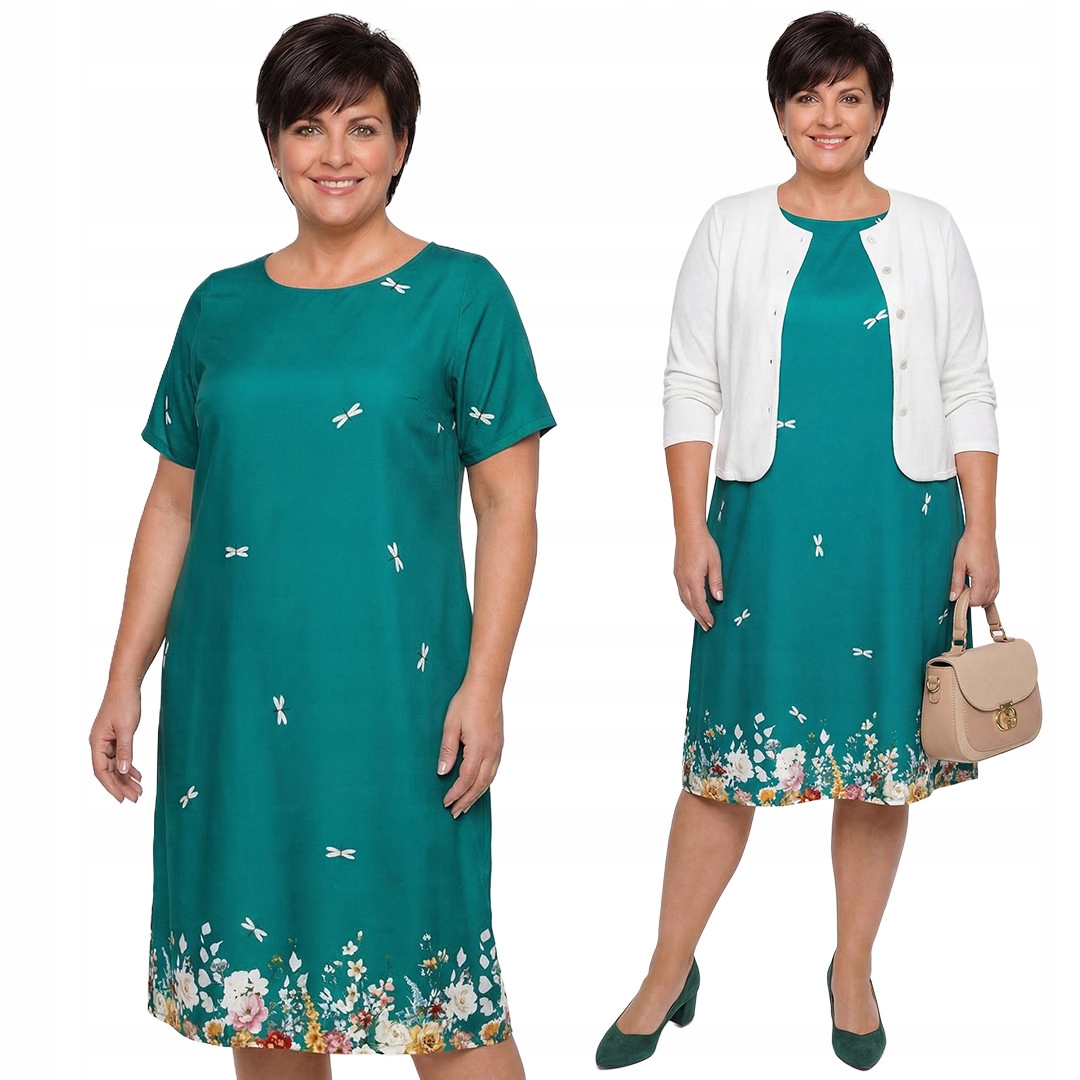 Zelená šaty s plus size vzorem, velikost 48/50