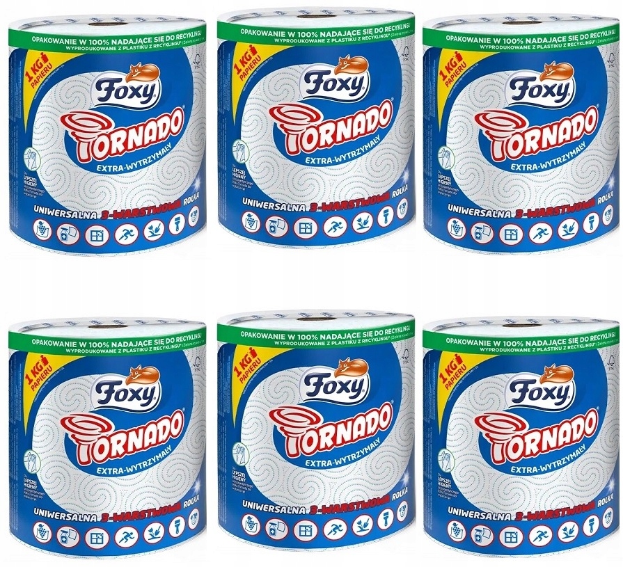 Ręcznik papierowy Foxy Tornado 3 warstwowy Zestaw 6 szt.