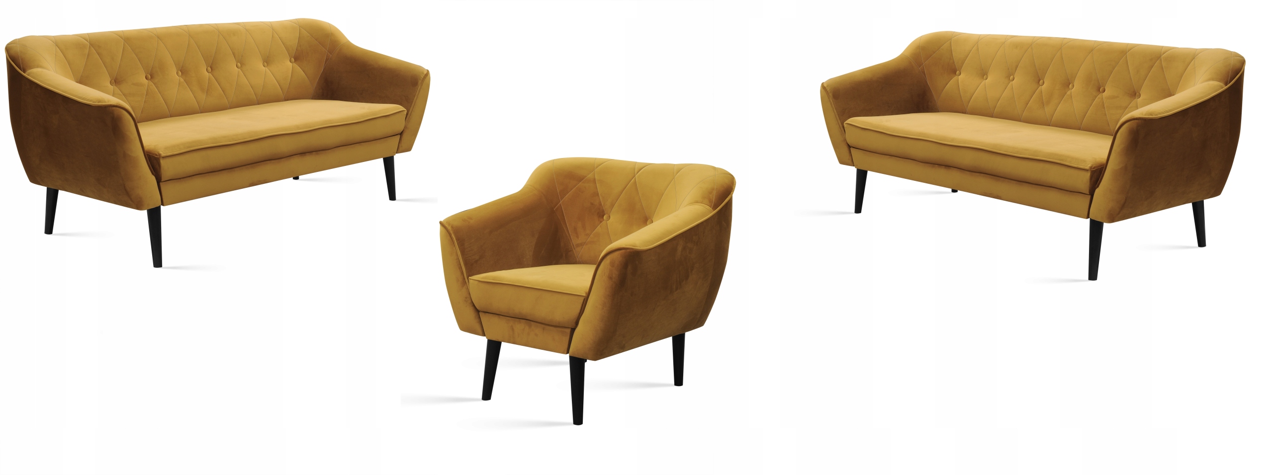 ZESTAW SKANDYNAWSKI 3+3+ 1 FOTEL KOLOR ŻÓŁTY