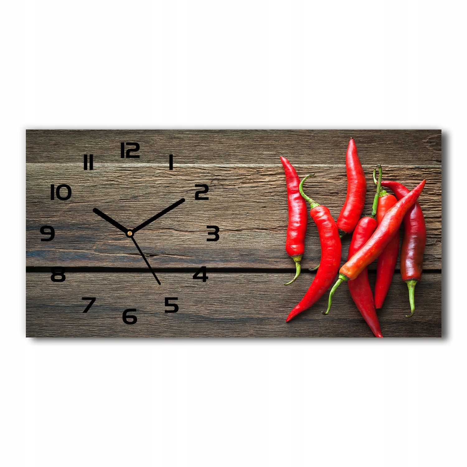 

Zegar ze szkła na ścianę Papryczki chilli 60x30 cm