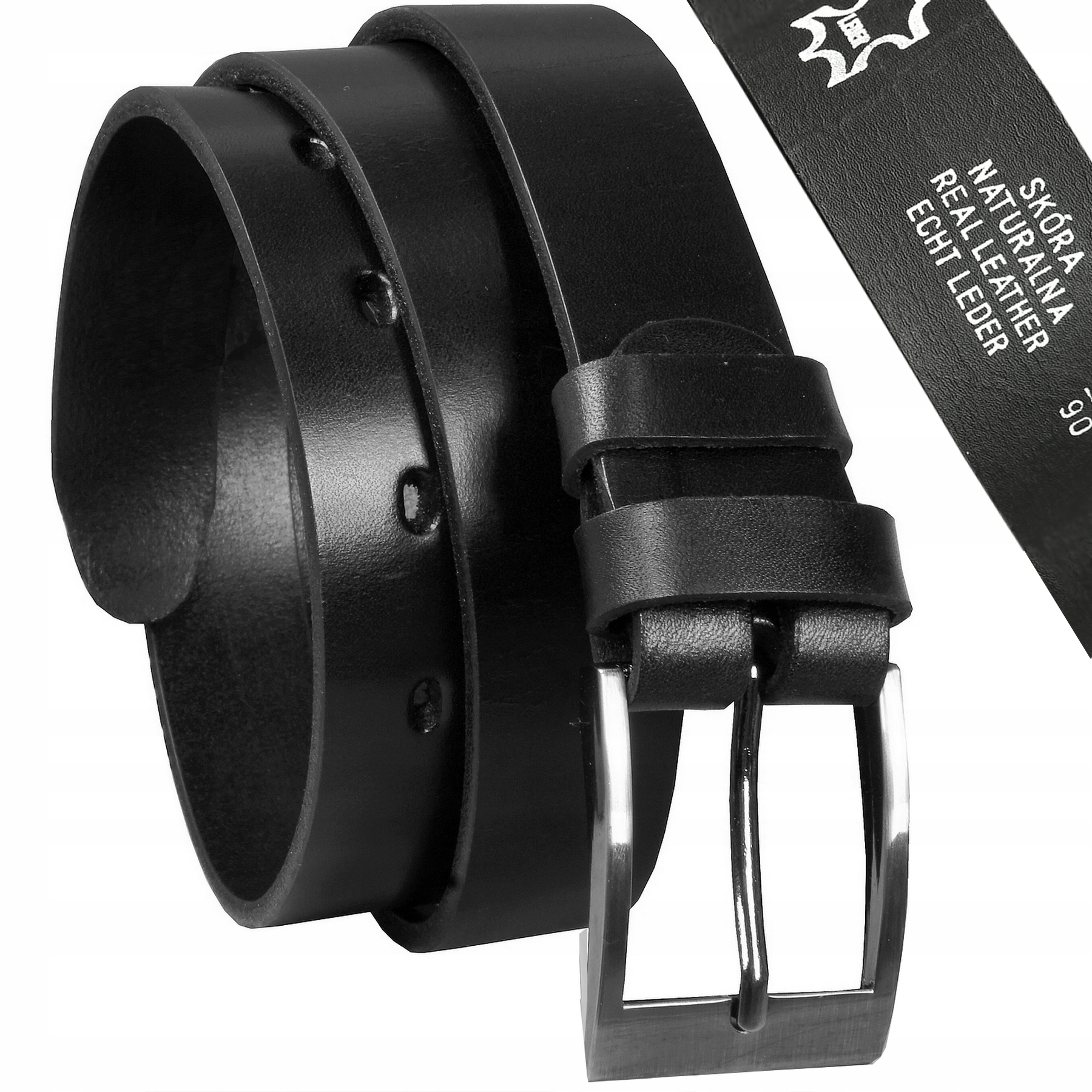 PASEK SKÓRZANY męski CZARNY SKÓRA LICOWA Pas 90 cm