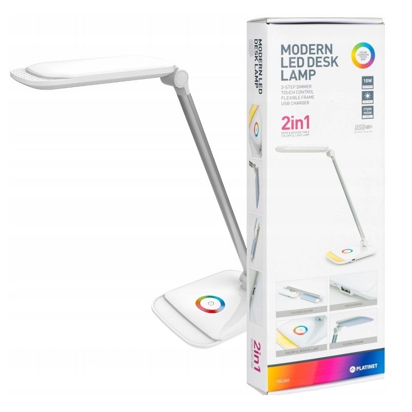 Lampka biurkowa szkolna na biurko nocna 2w1 Led 12W Rgb Usb Platinet