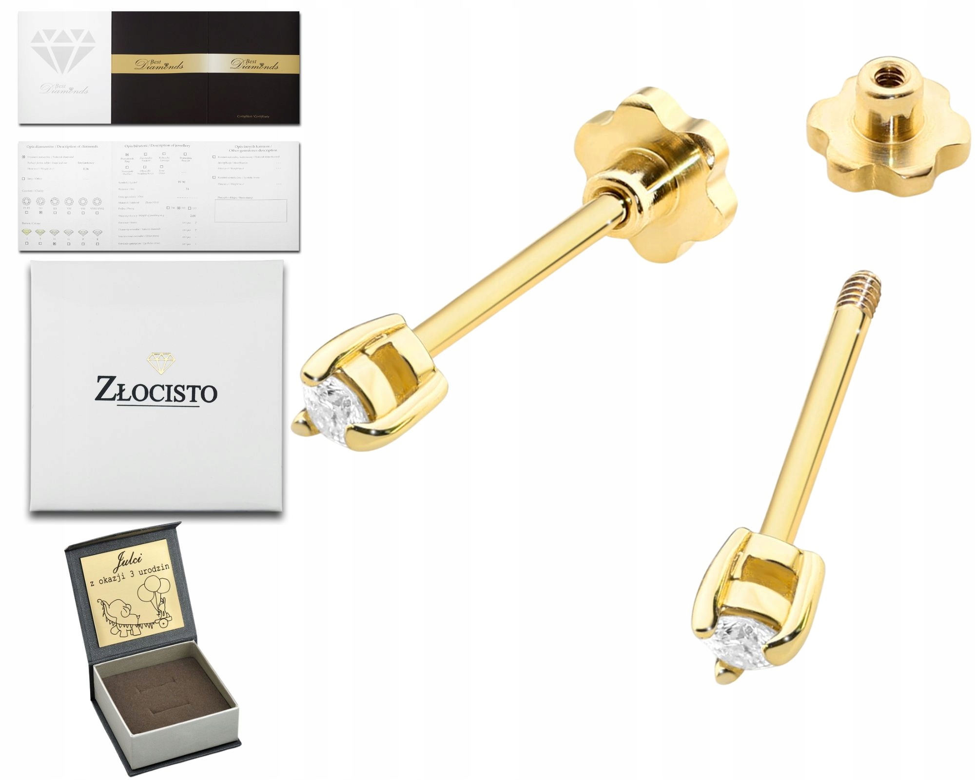 Zlaté Náušnice Šroubovací S Diamantem Zlato 585 Dárek Gravírování