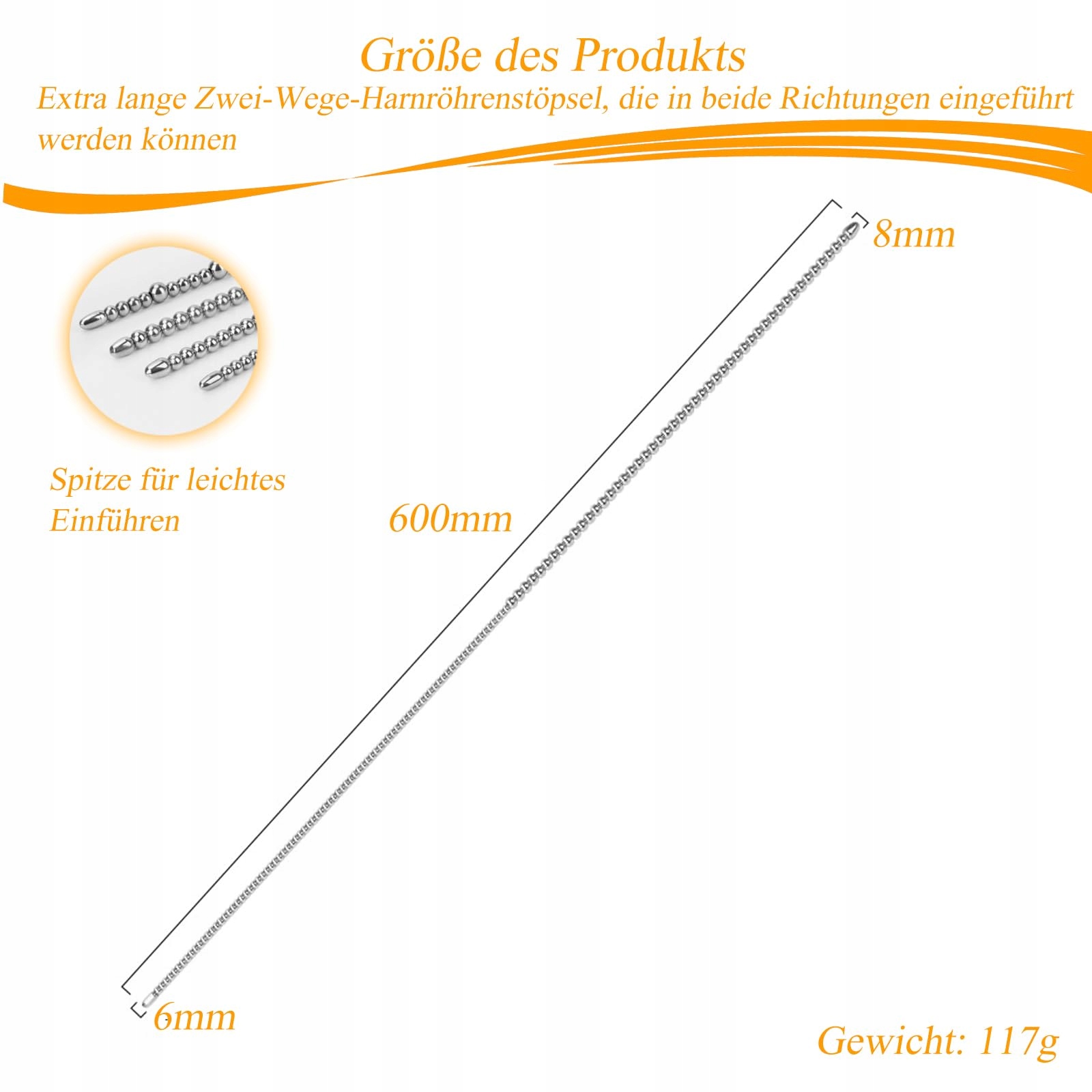 BDSMLOVE Dilator Stalowy 600 MM Podwójny Korek Penisa dla Mężczyzn Gay — miniatura 2