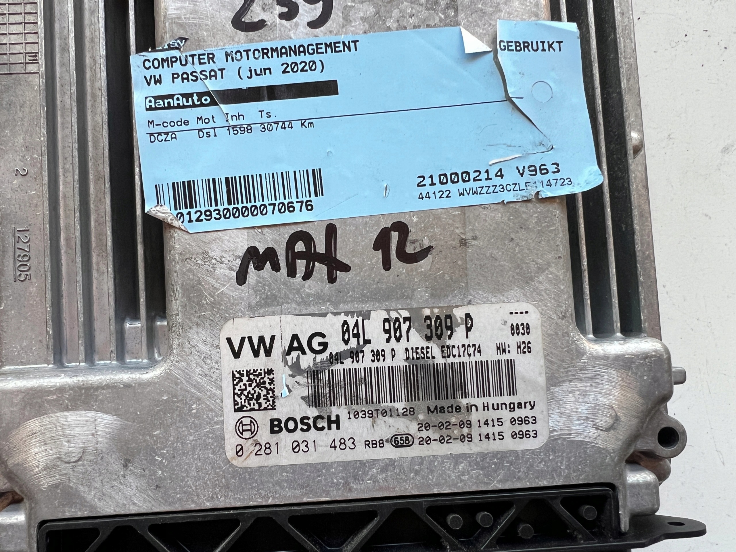 VW PASSAT DCZA 1.6 TDI 04L907309P 0281031483 EDC17C74 Computer Original