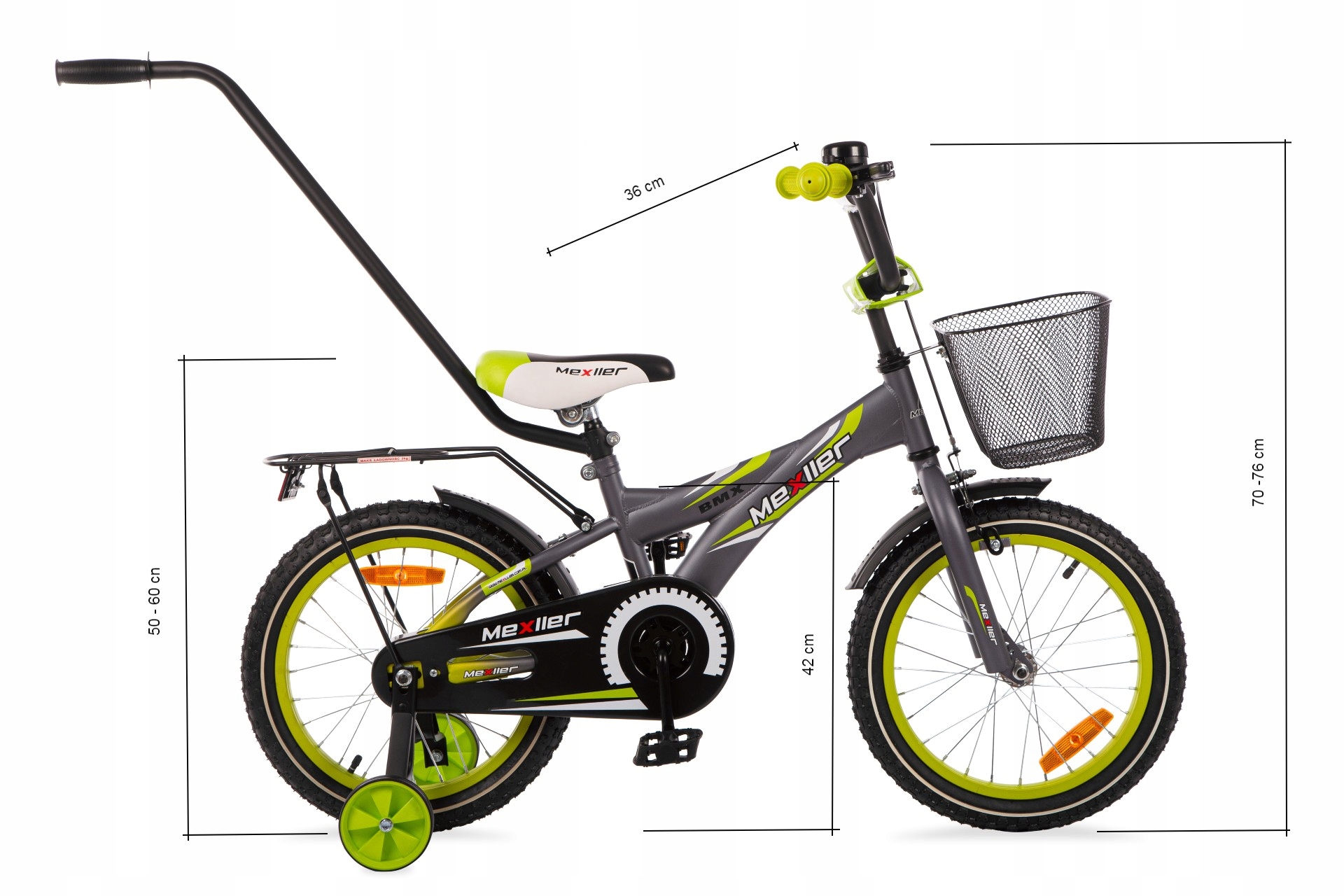 Rower dziecięcy BMX 16 Mexller Rowerek dla chłopca 4-7 lat + prowadnik Liczba biegów 1