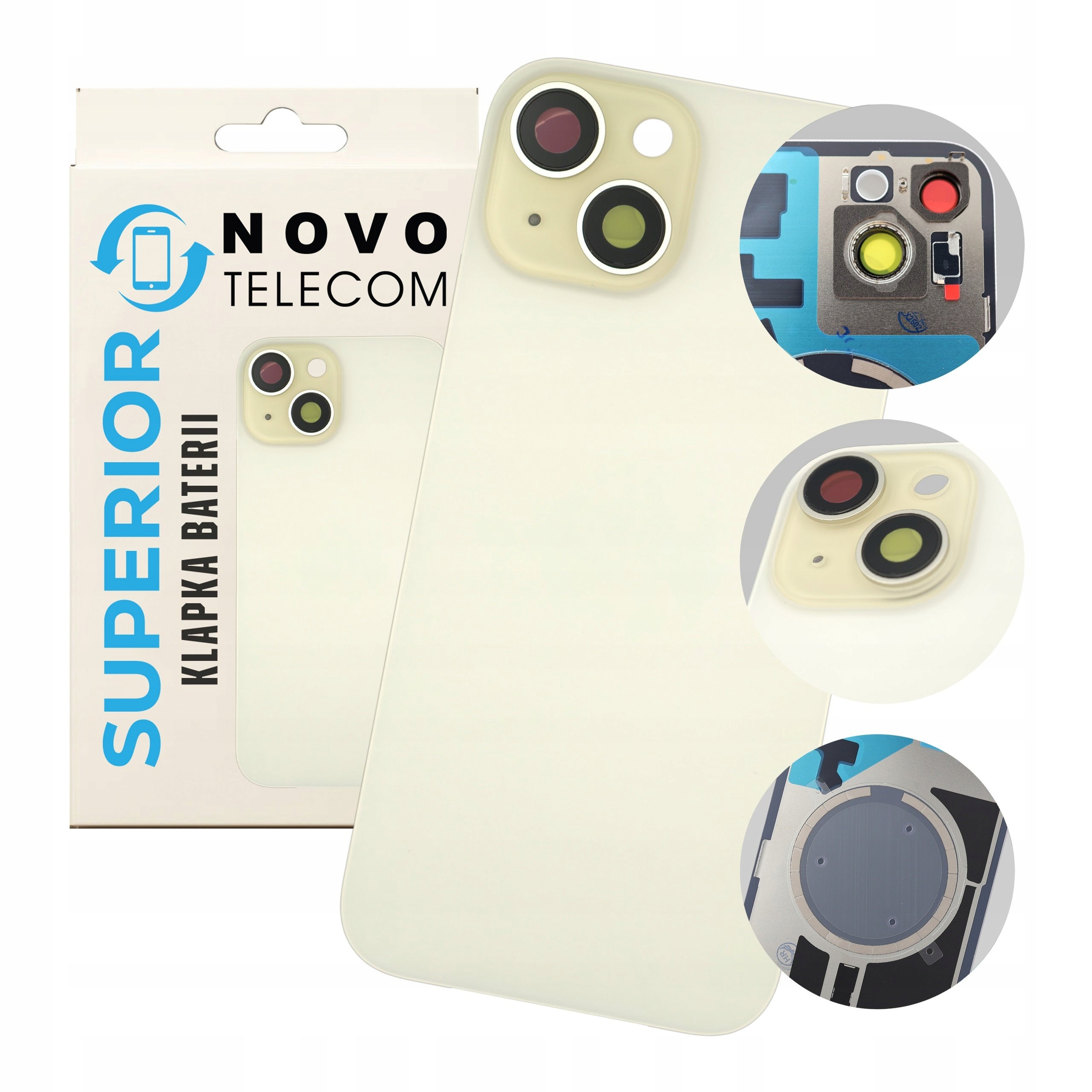 Bateriová klapka pro iPhone 15 Žlutá Zadní Kryt Zadní panel s magnety Sklo