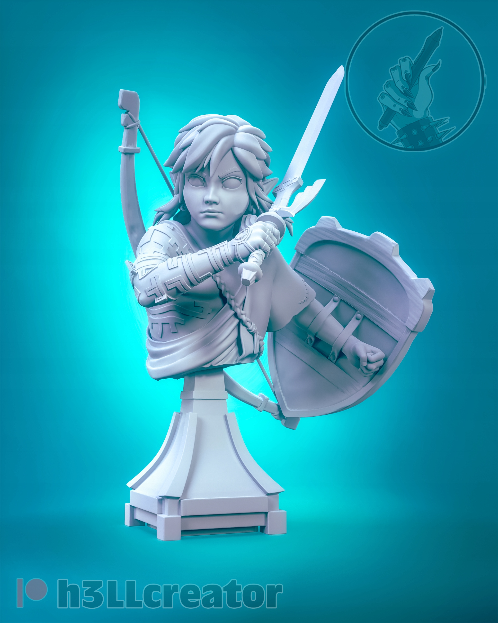 Figurka Link The Legend of Zelda Busta h3LL creator 3D tisk 12K
