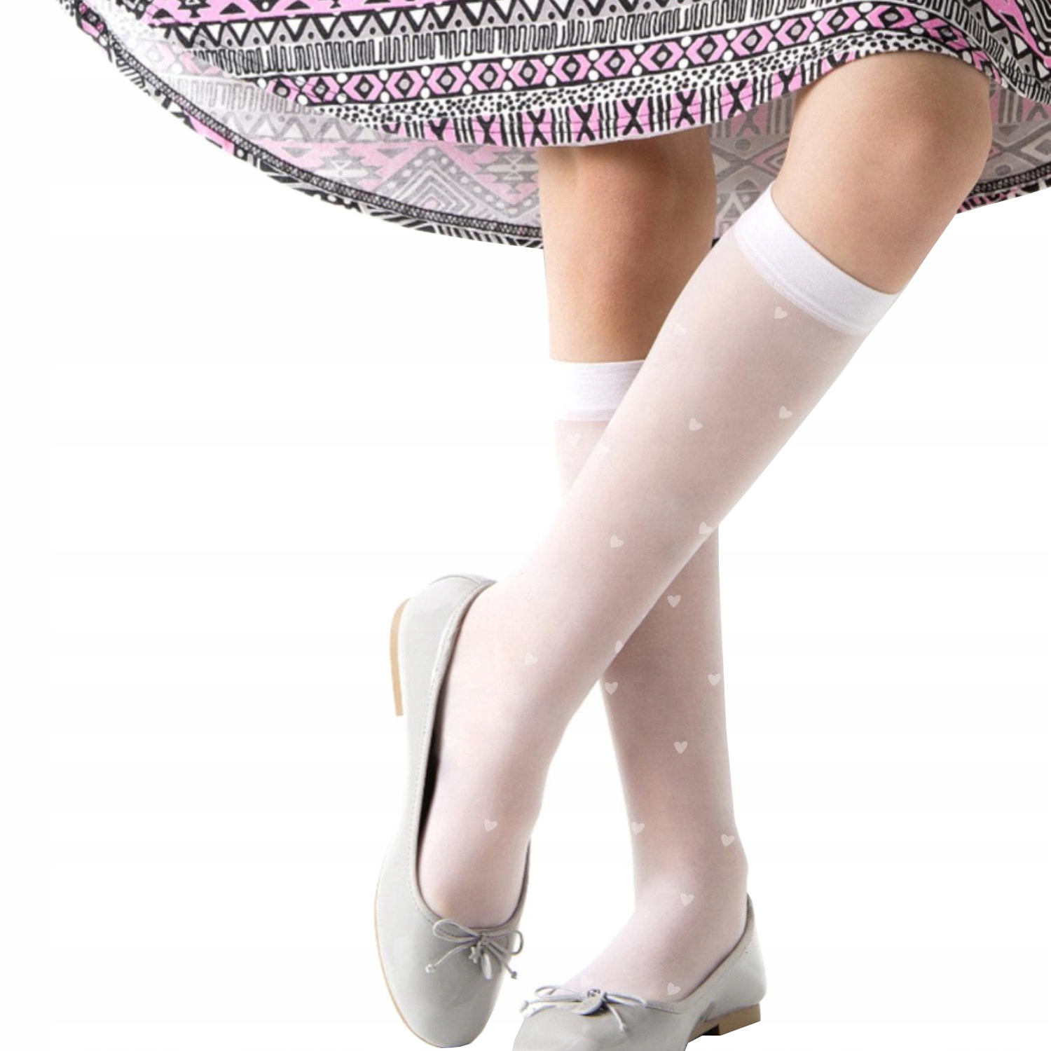 1x podkolanówki dziewczęce Moraj białe serca