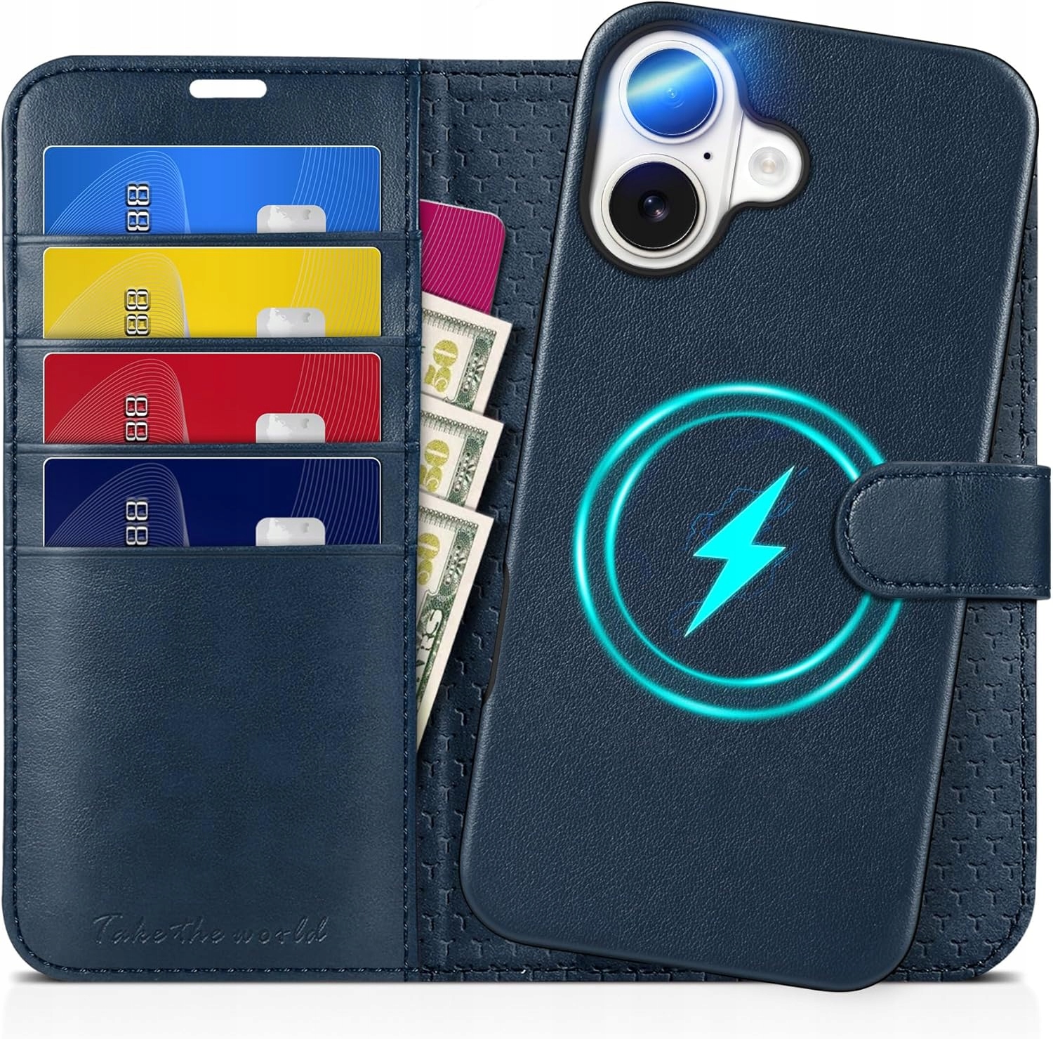 Tucch etui skórzane z klapką MagSafe do iPhone 16 Plus 2w1 portfel Rfid