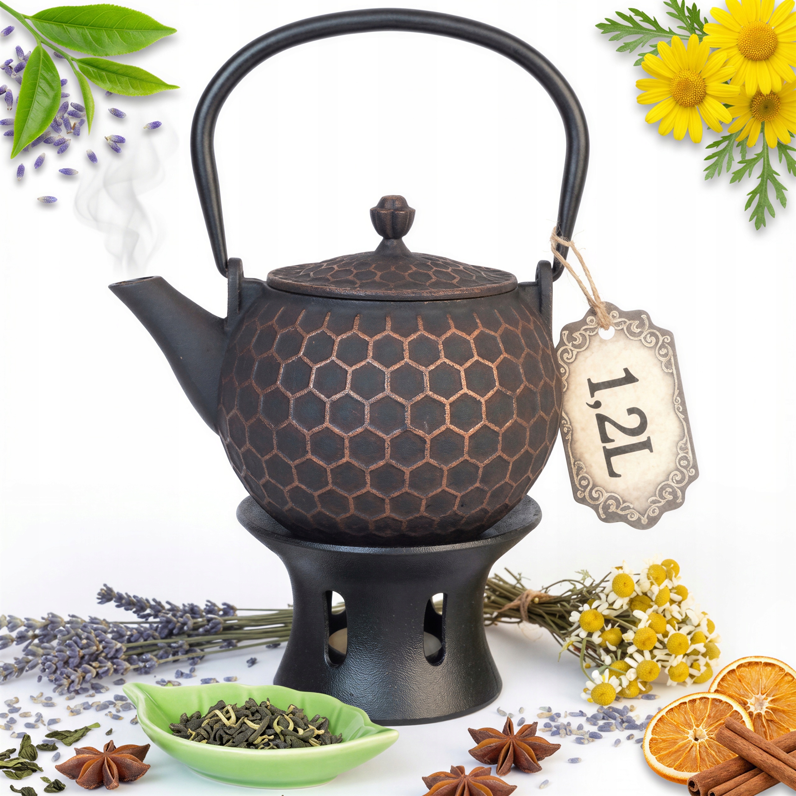 Konvice Litinová Včelí Zázvor 1,2 L Čajová Konvice Ohřívač