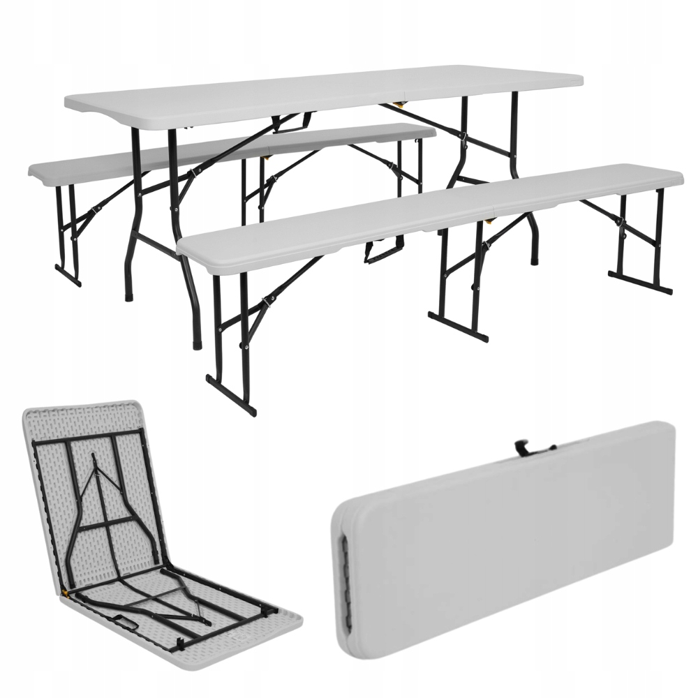 Zahradní cateringový skládací banketový turistický stůl 180 x 74 cm +2 lavice