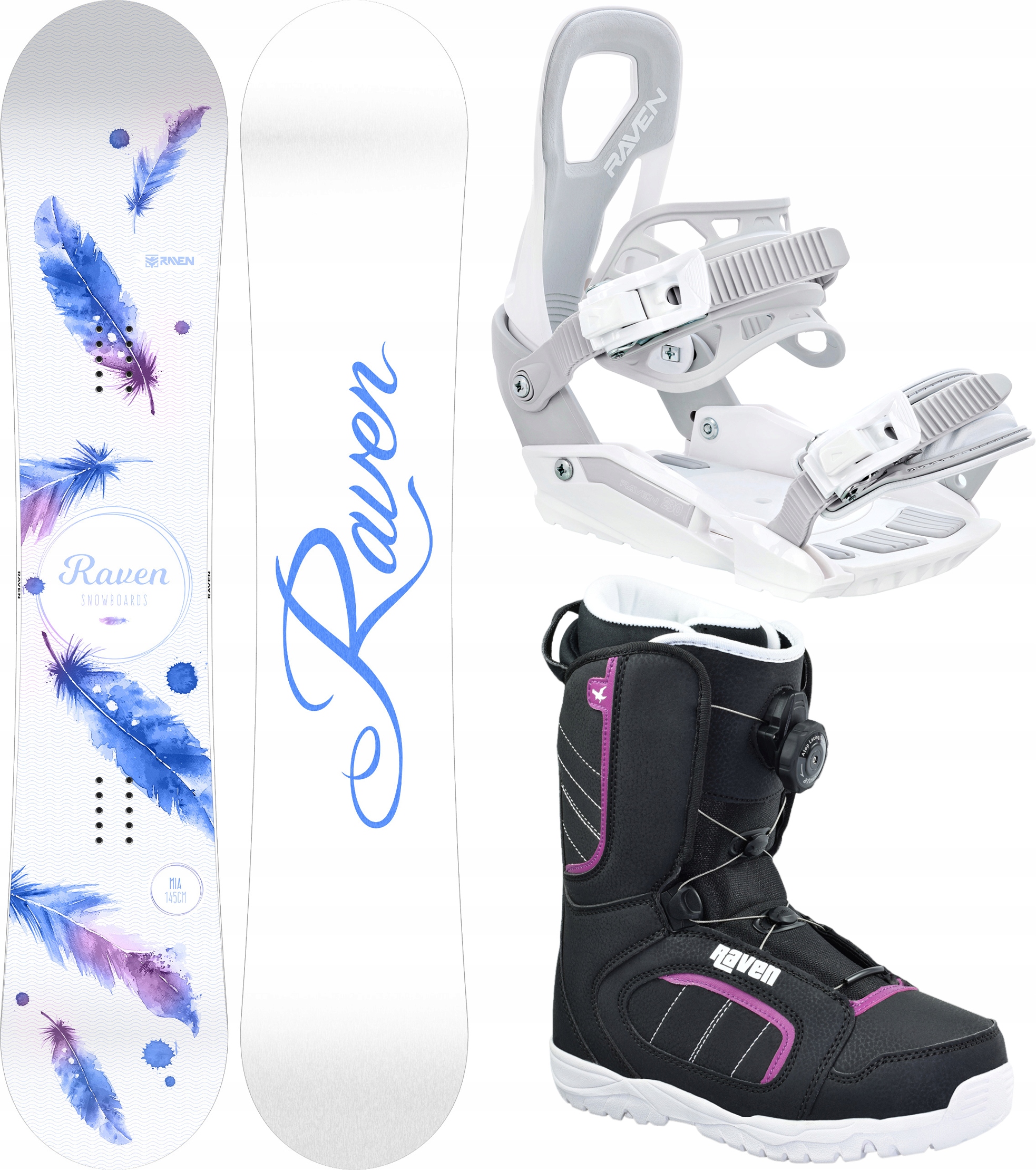 Zestaw Snowboard Raven Mia White 147cm buty Diva Atop wiązania S230