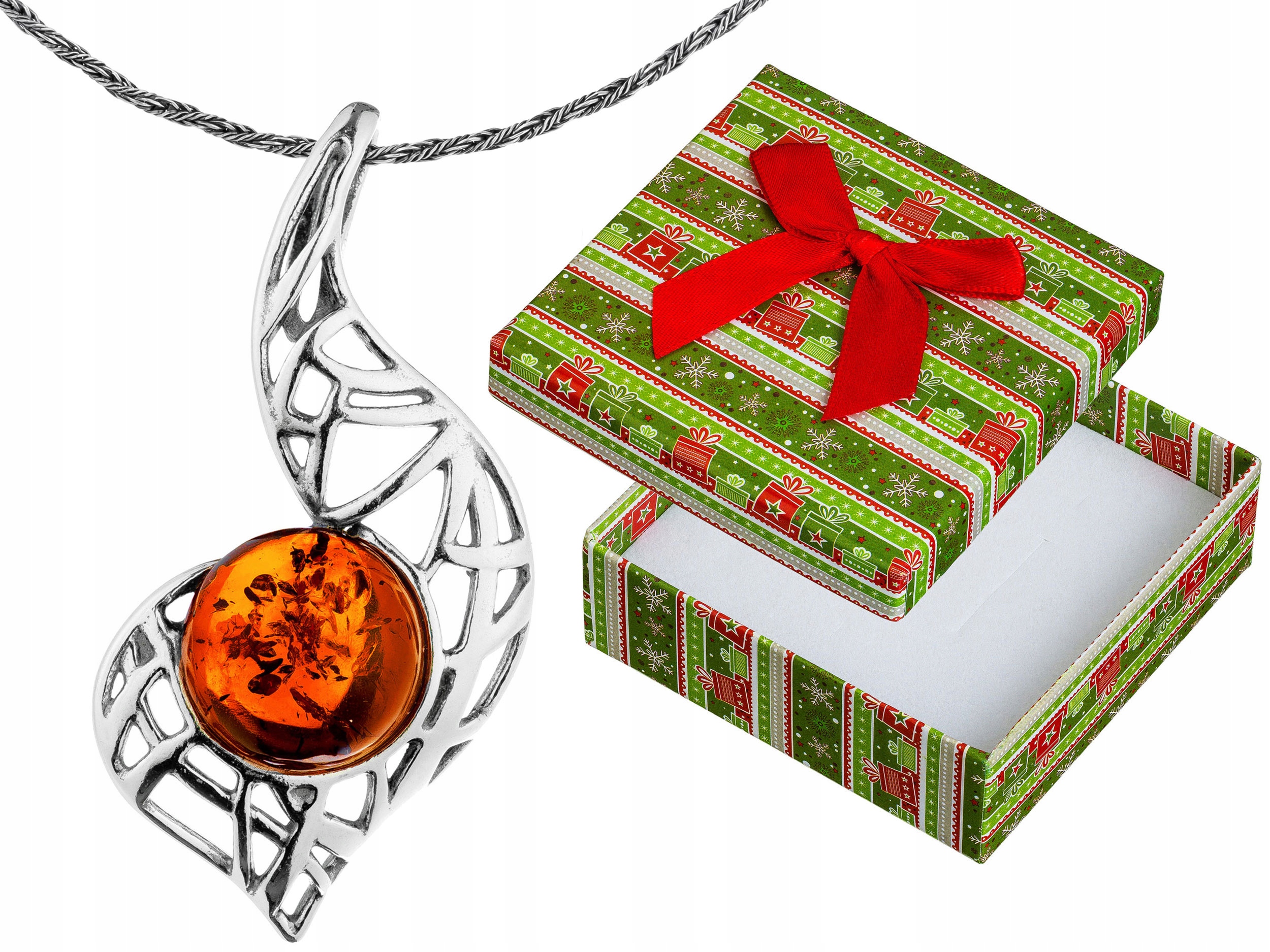 Velký Stříbrný Prolamovaný Dámský Oxidovaný Náhrdelník s Jantarem Choker 30 cm