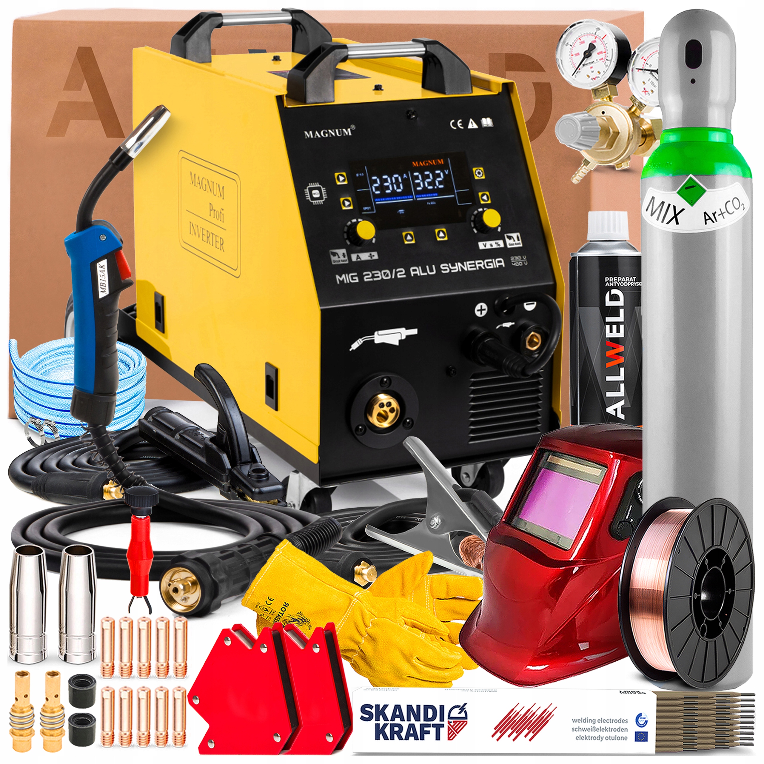 Spawarka Magnum Mig 230/2 Alu Synergia 230V 400V Tig DC Lift Mma Spot 4R