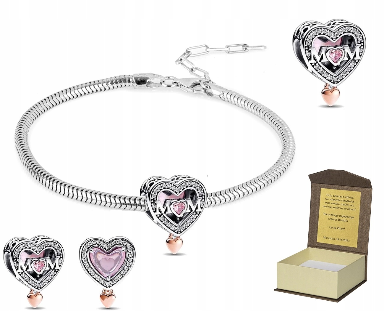 Stříbrný náramek 18-22 cm Charms Srdce dárek pro maminku BC398