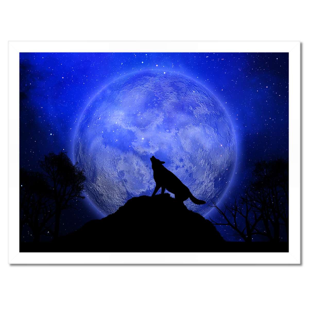 Plakáty v rámu 40x30 Vlk vyje do měsíce Noc