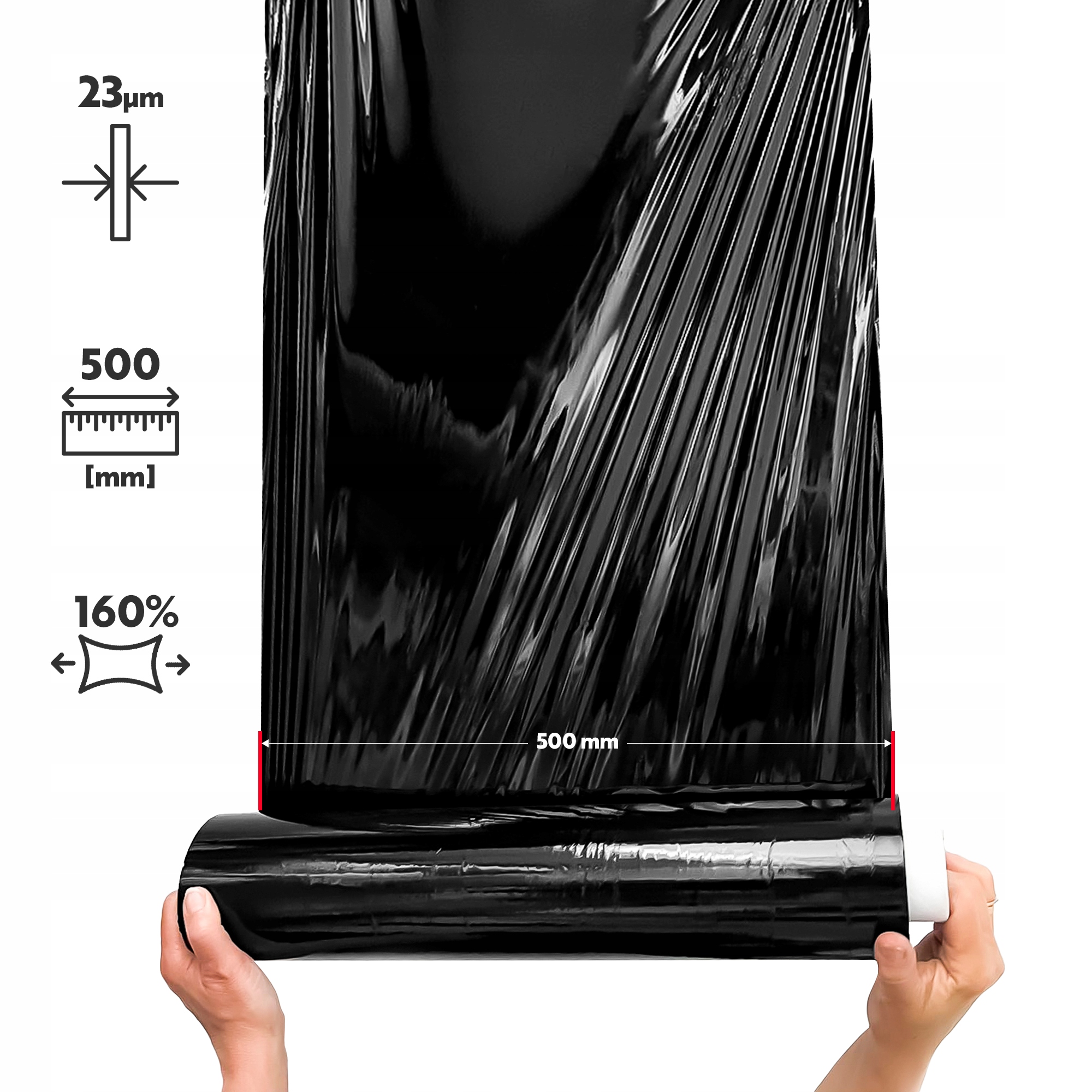 FOLIA STRETCH STRECH STRECZ 10x3KG CZARNA 10SZT Waga netto folii 21.5 kg