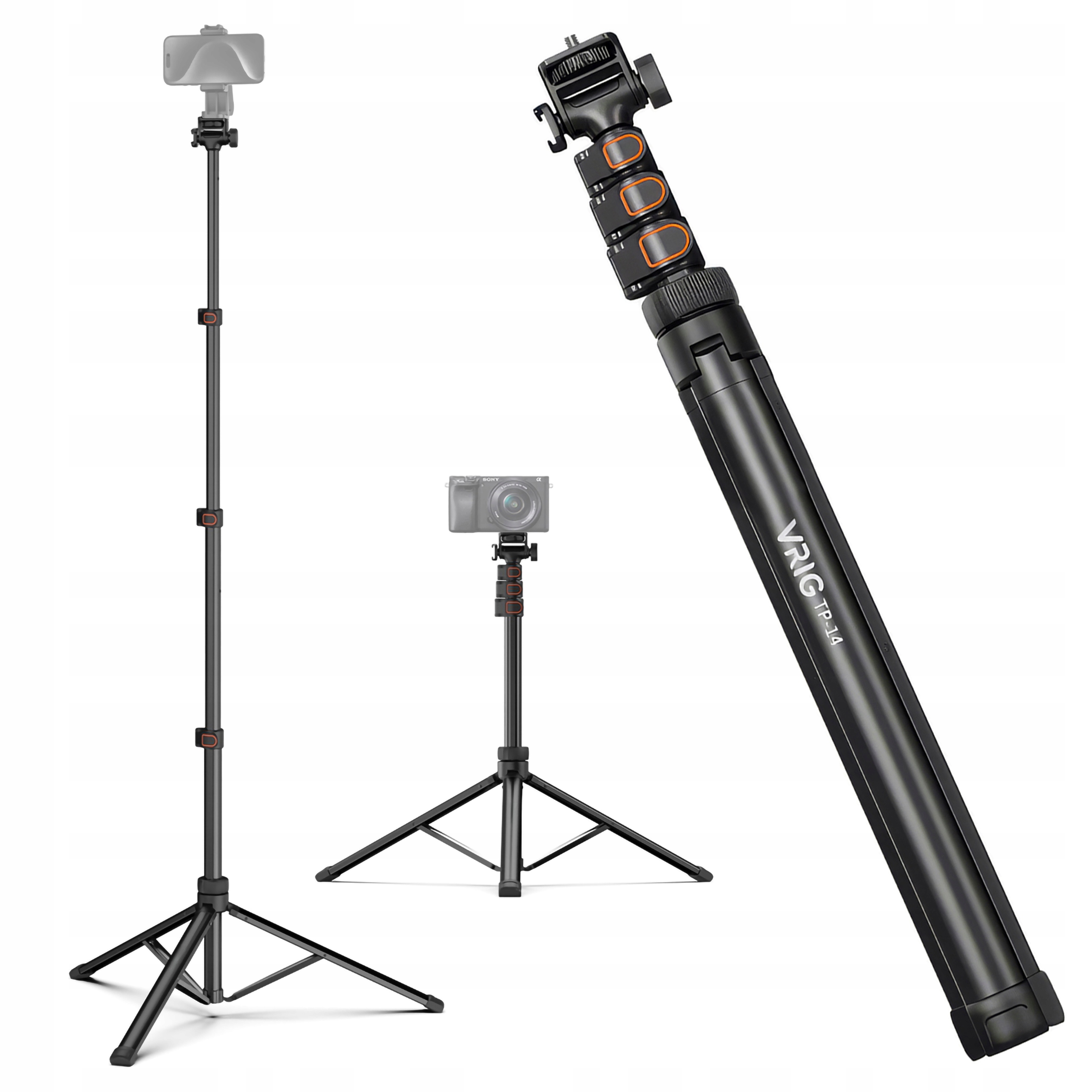 Stativ pro telefon fotoaparátu Vrig TP-14 Studená patka Selfie Stick Tyč 161 cm