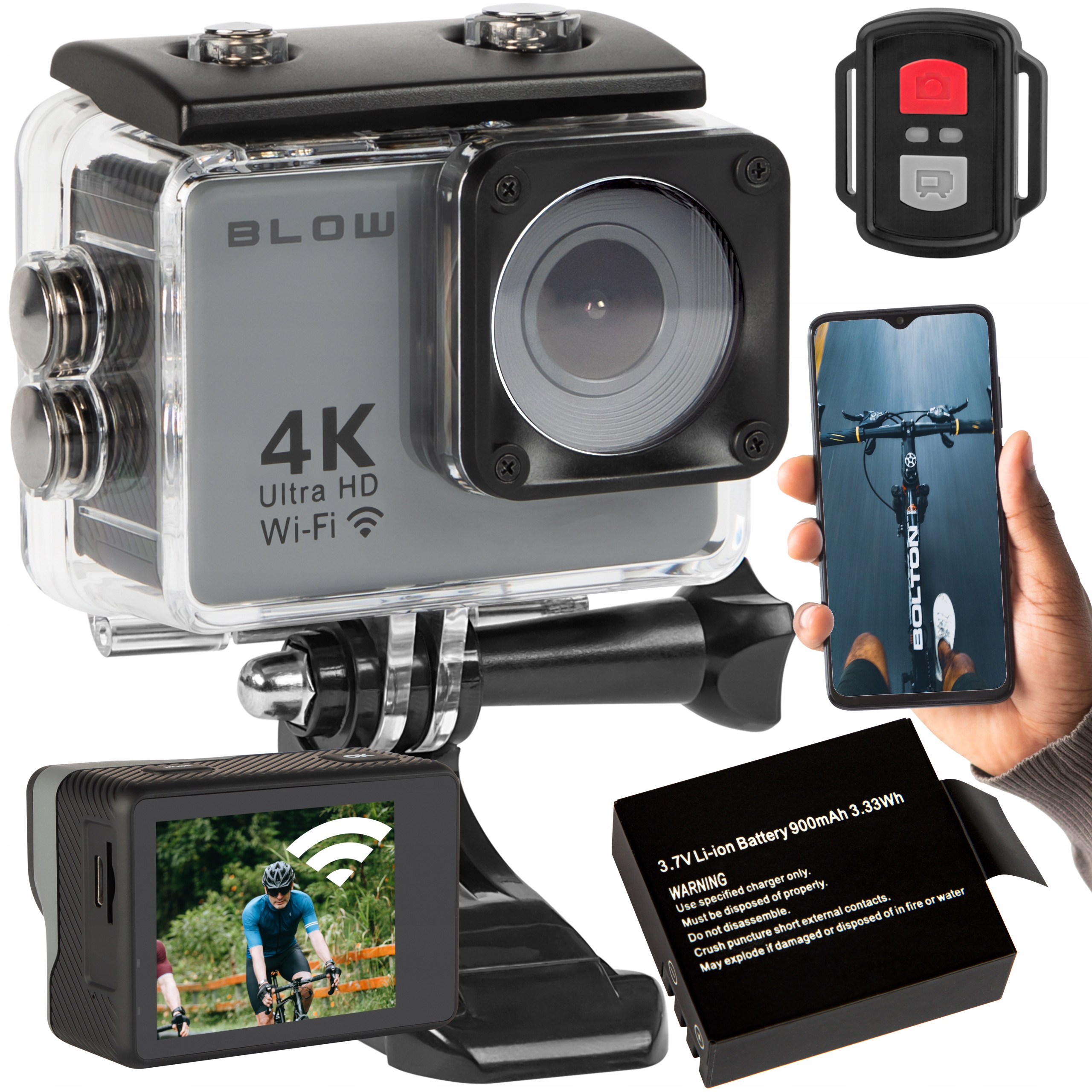 Športová Kamera Go Pro 4U 4K Wifi Usb Vodotesná Akumulátor 900 mAh 3.7 V