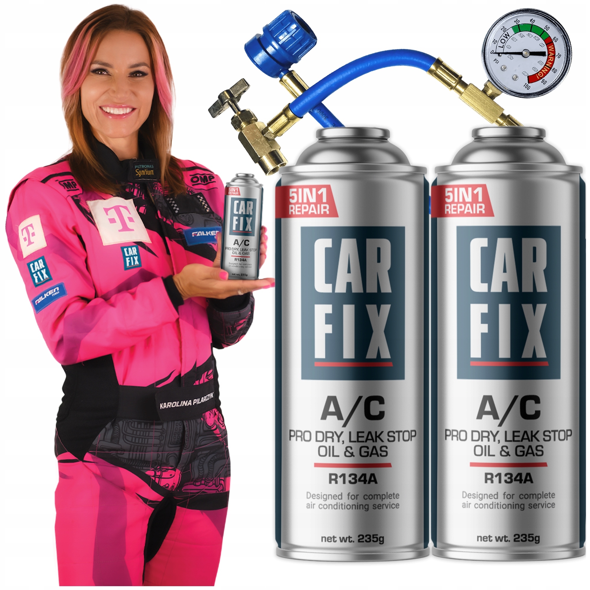Carfix 5w1 - 2x czynnik chłodniczy gaz do klimatyzacji R134a + przewód